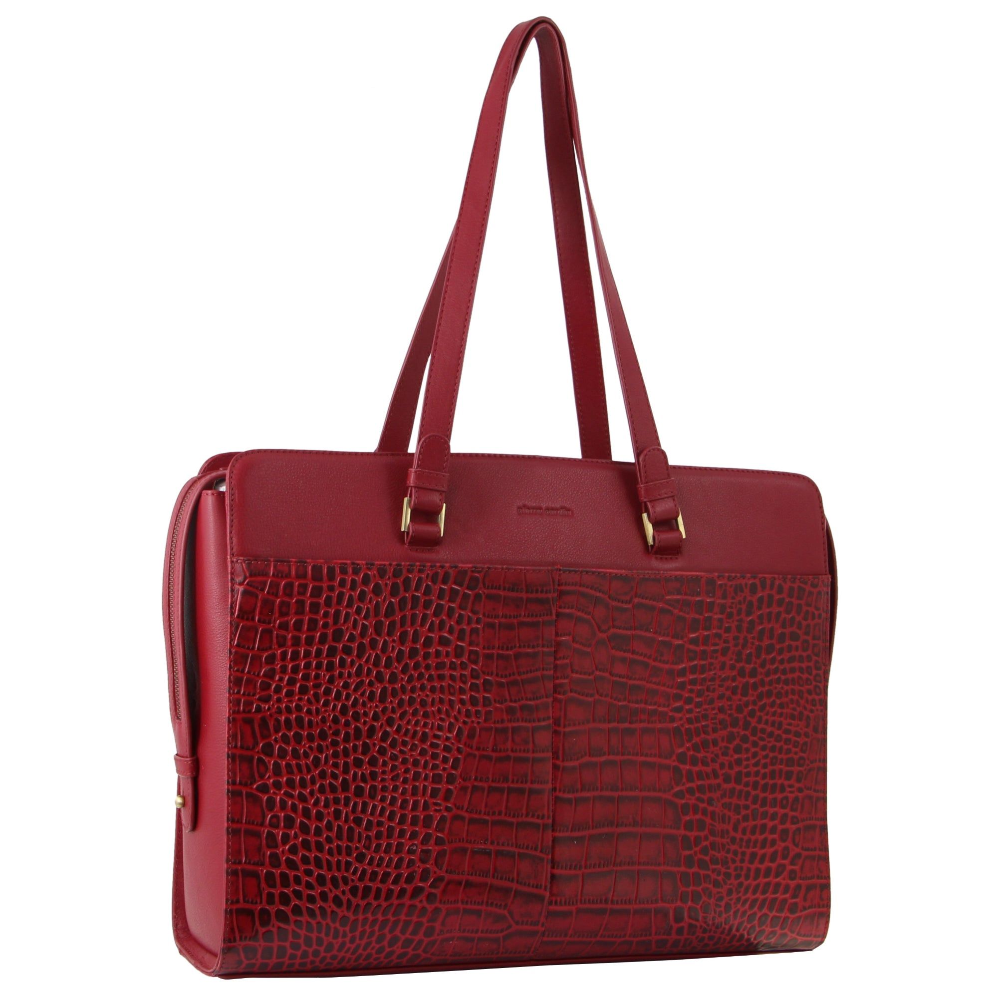 Pierre Cardin Croc-Embossed Leather Business Computer Bag Affärsväskor Dam Röda | WSIUAN915