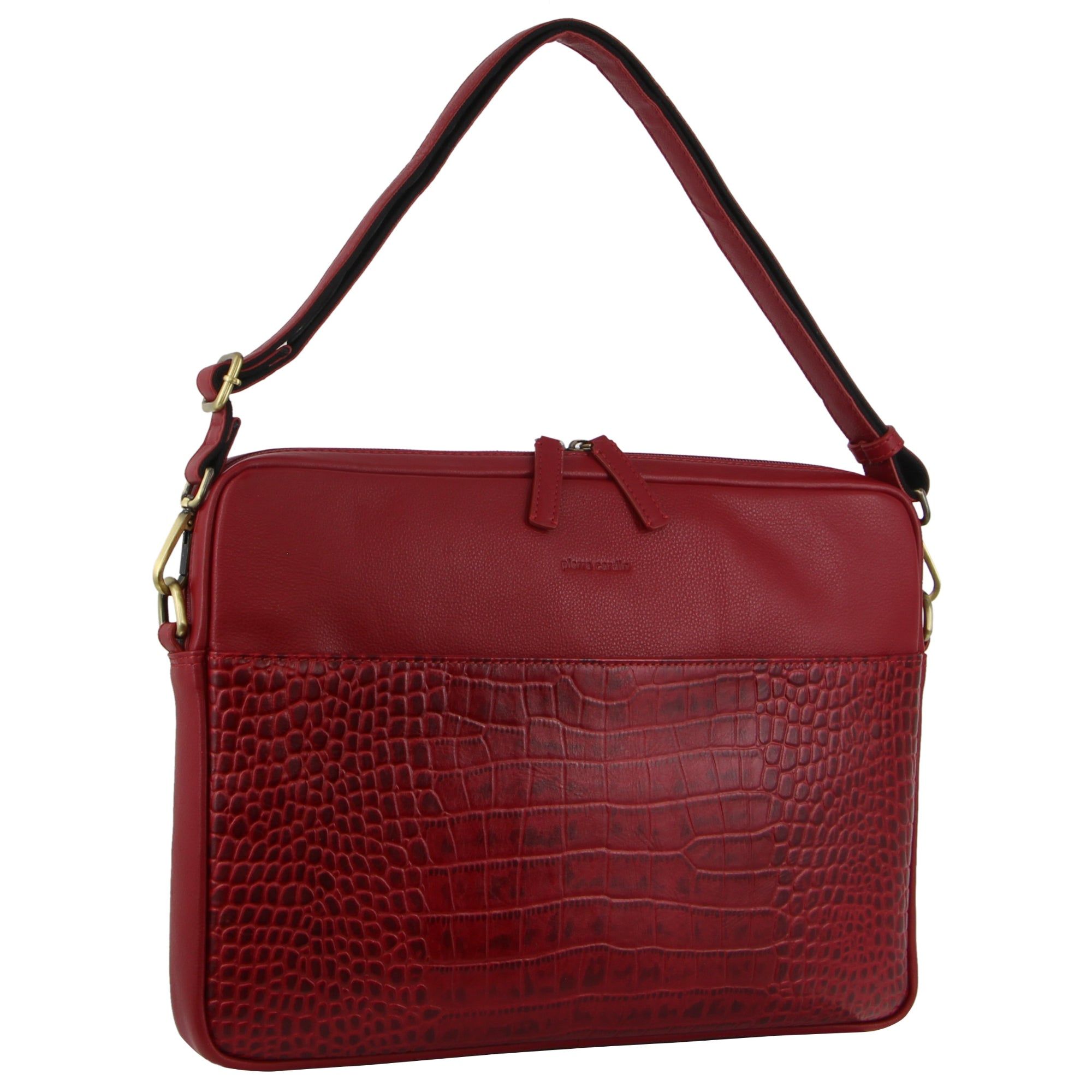 Pierre Cardin Croc-Embossed Leather Business Computer Bag Laptop Travel Röda | QRCUBF875