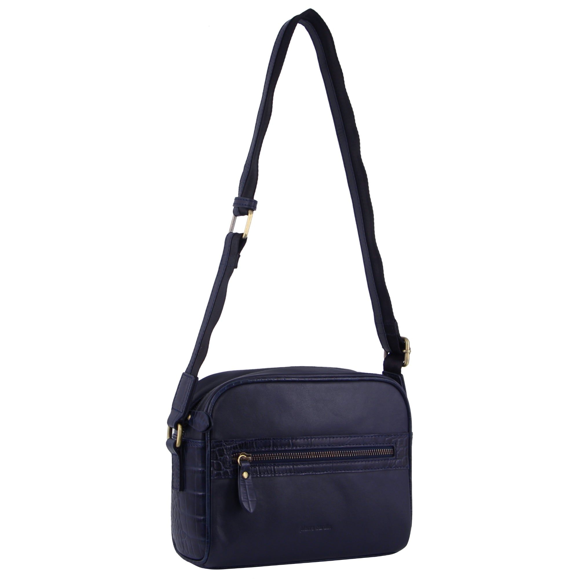 Pierre Cardin Croc-Embossed Leather Cross-Body Bag Crossbody Väska Dam Marinblå | EDYFNV057