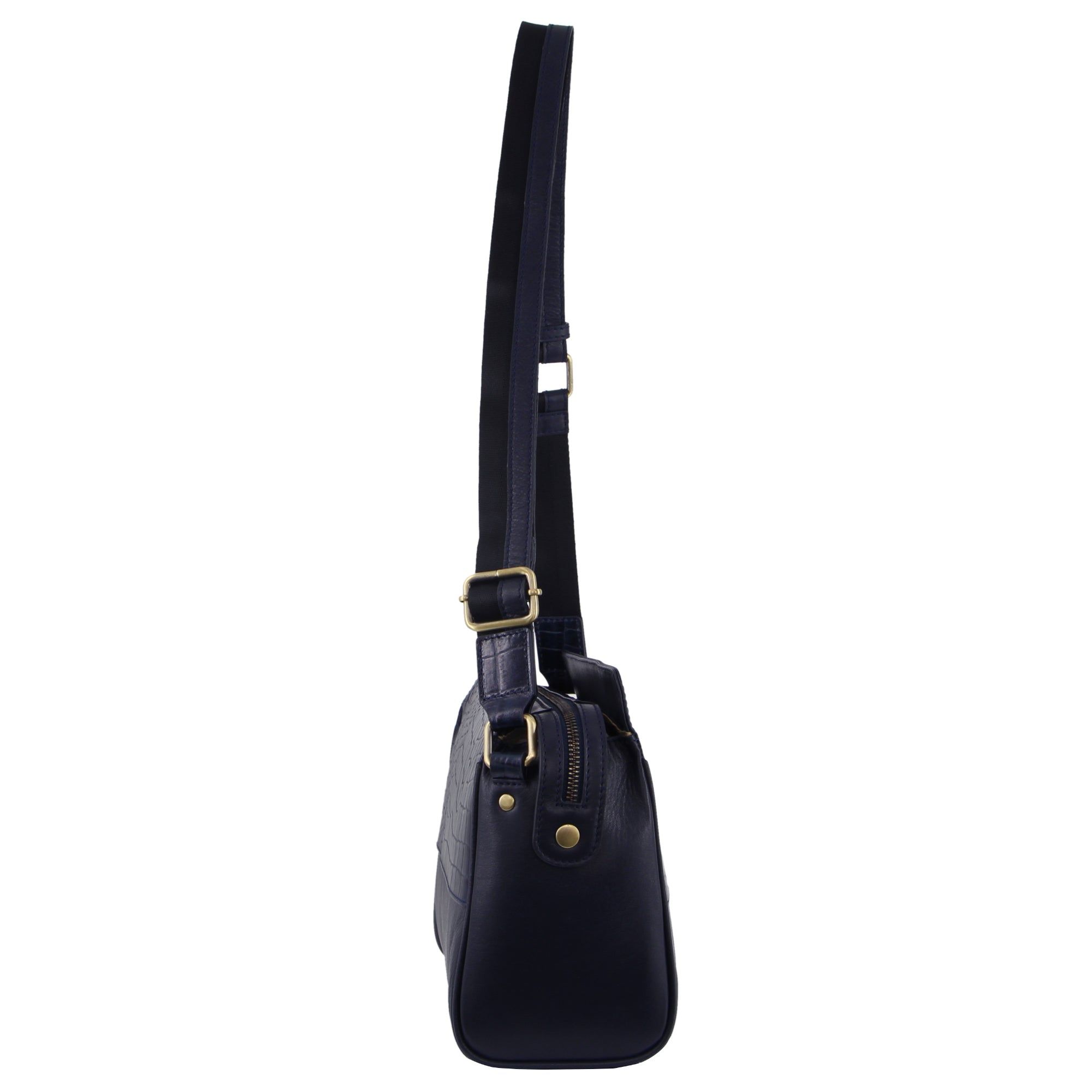 Pierre Cardin Croc-Embossed Leather Cross-Body Bag Crossbody Väska Dam Marinblå | CPUXHJ193