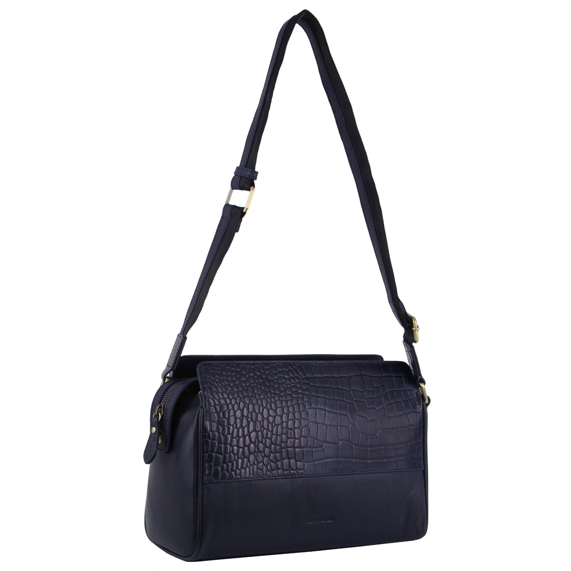 Pierre Cardin Croc-Embossed Leather Cross-Body Bag Crossbody Väska Dam Marinblå | CPUXHJ193