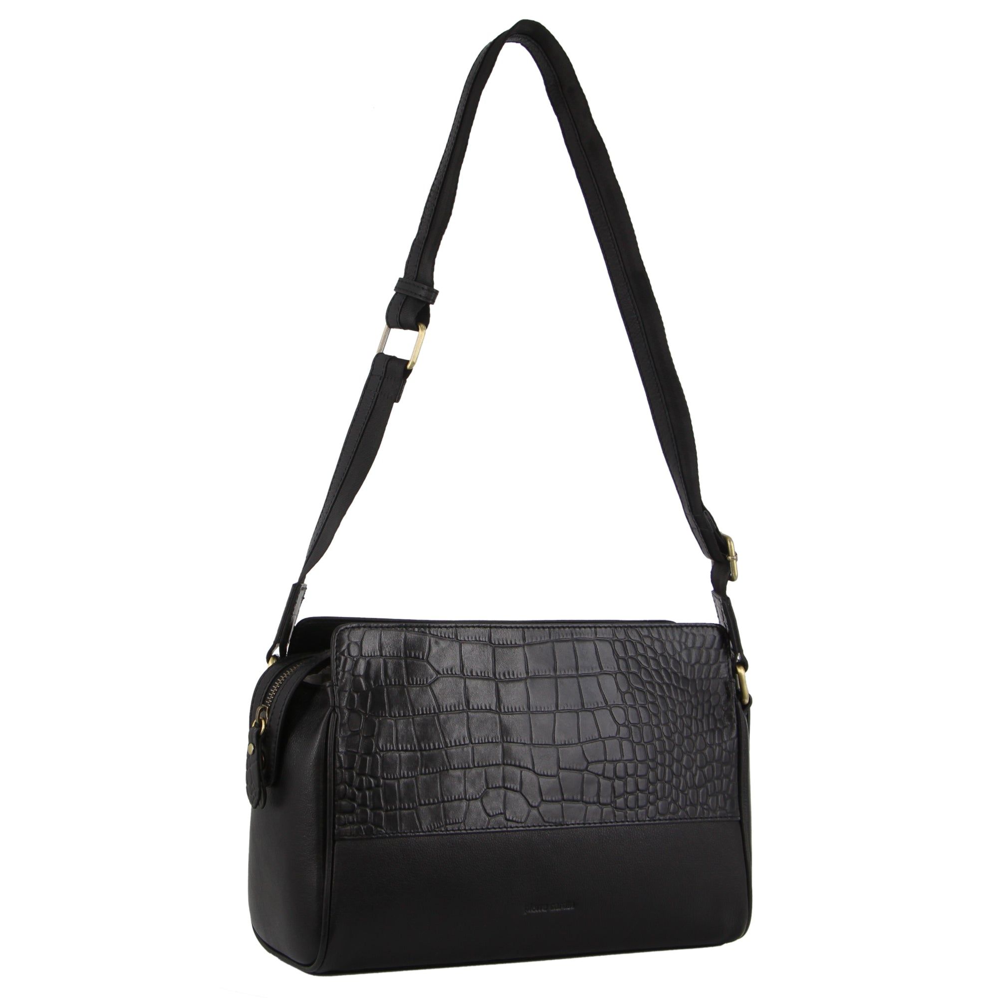 Pierre Cardin Croc-Embossed Leather Cross-Body Bag Crossbody Väska Dam Svarta | VPXSKR427