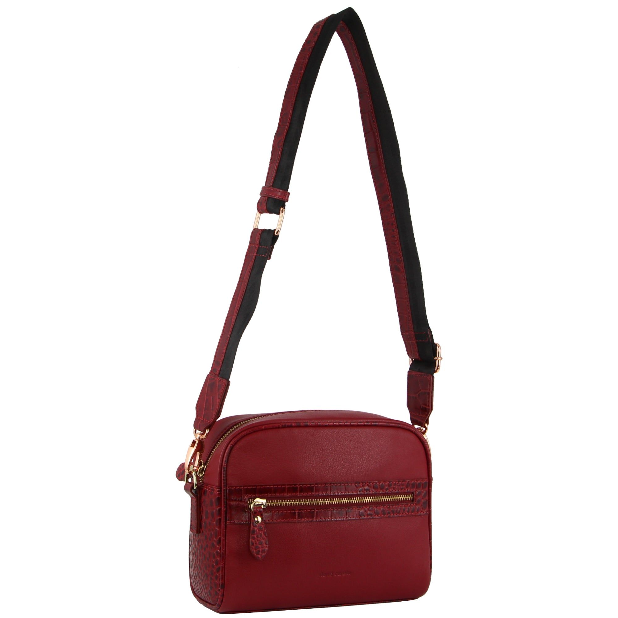 Pierre Cardin Croc-Embossed Leather Cross-Body Bag Crossbody Väska Dam Röda | MVSFPG987
