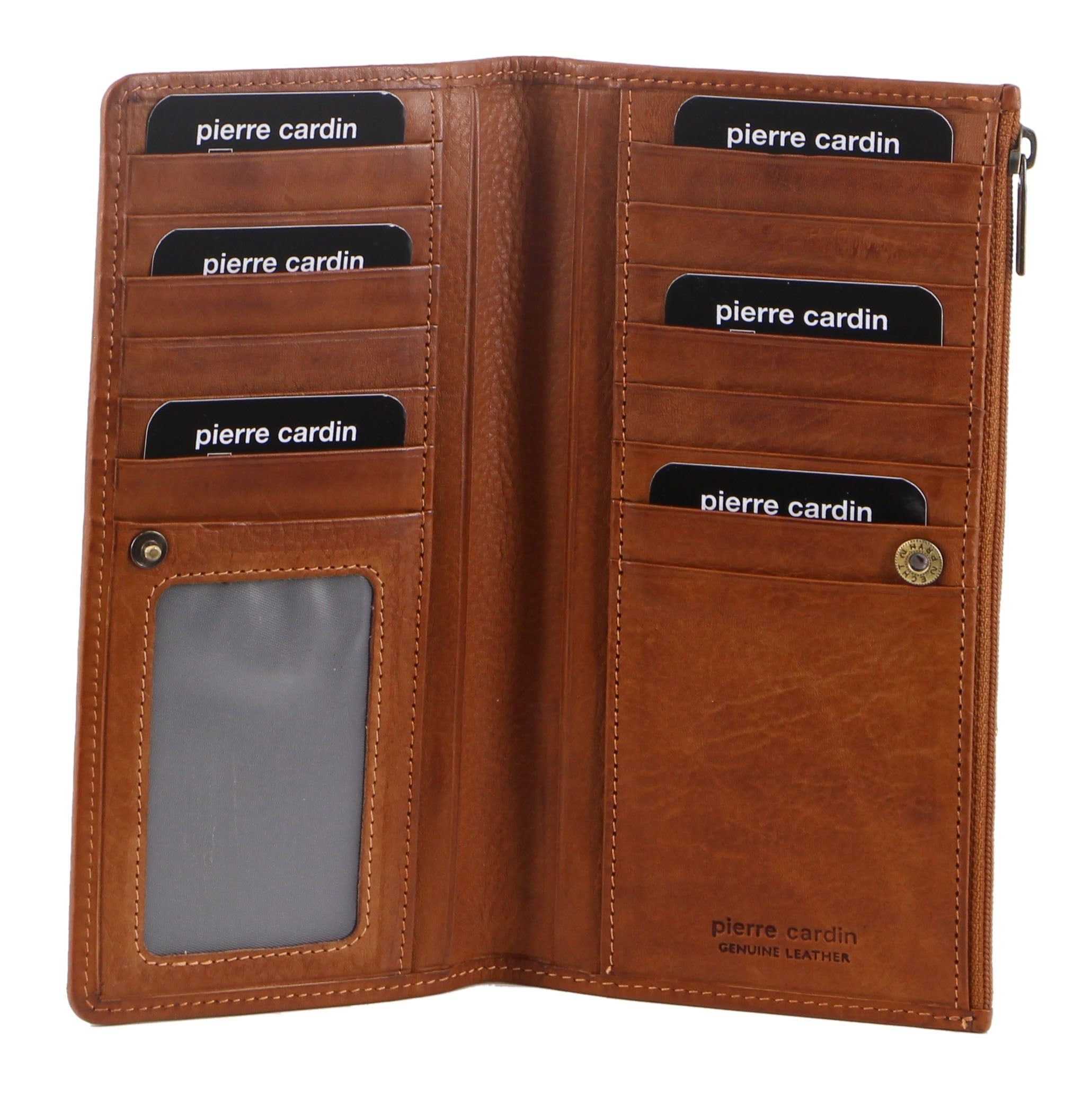 Pierre Cardin Genuine Leather Bi-Fold Wallet Stor Plånbok Dam Bruna | ZUVBOH289