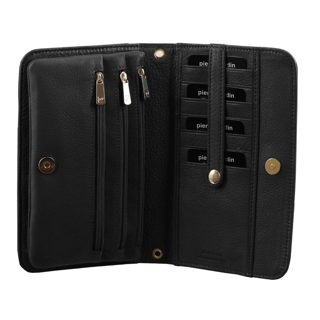 Pierre Cardin Genuine Leather Clutch Wallet Bag Mobile Phone Wallets Dam Svarta | SMRBOF498
