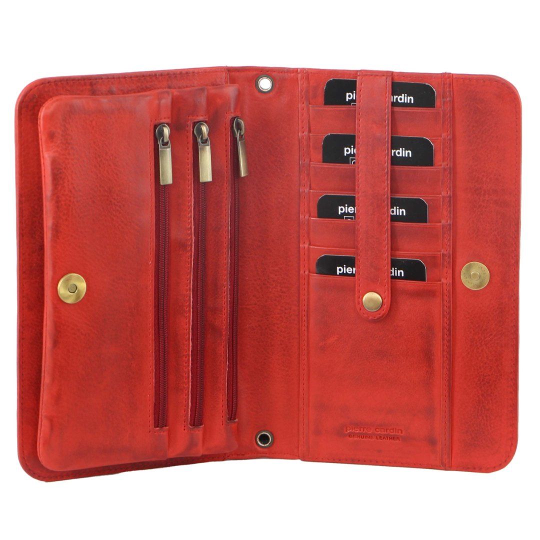 Pierre Cardin Genuine Leather Clutch Wallet Bag Mobile Phone Wallets Dam Röda | SBWVEQ367
