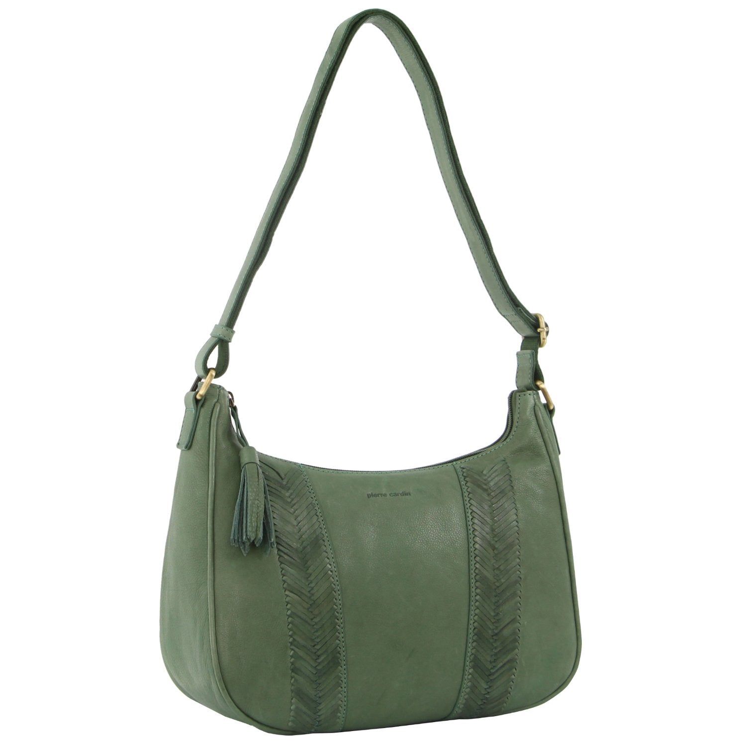Pierre Cardin Herringbone Embossed Leather Tassle Crossbody Bag Crossbody Väska Dam Gröna | DRLQMP490