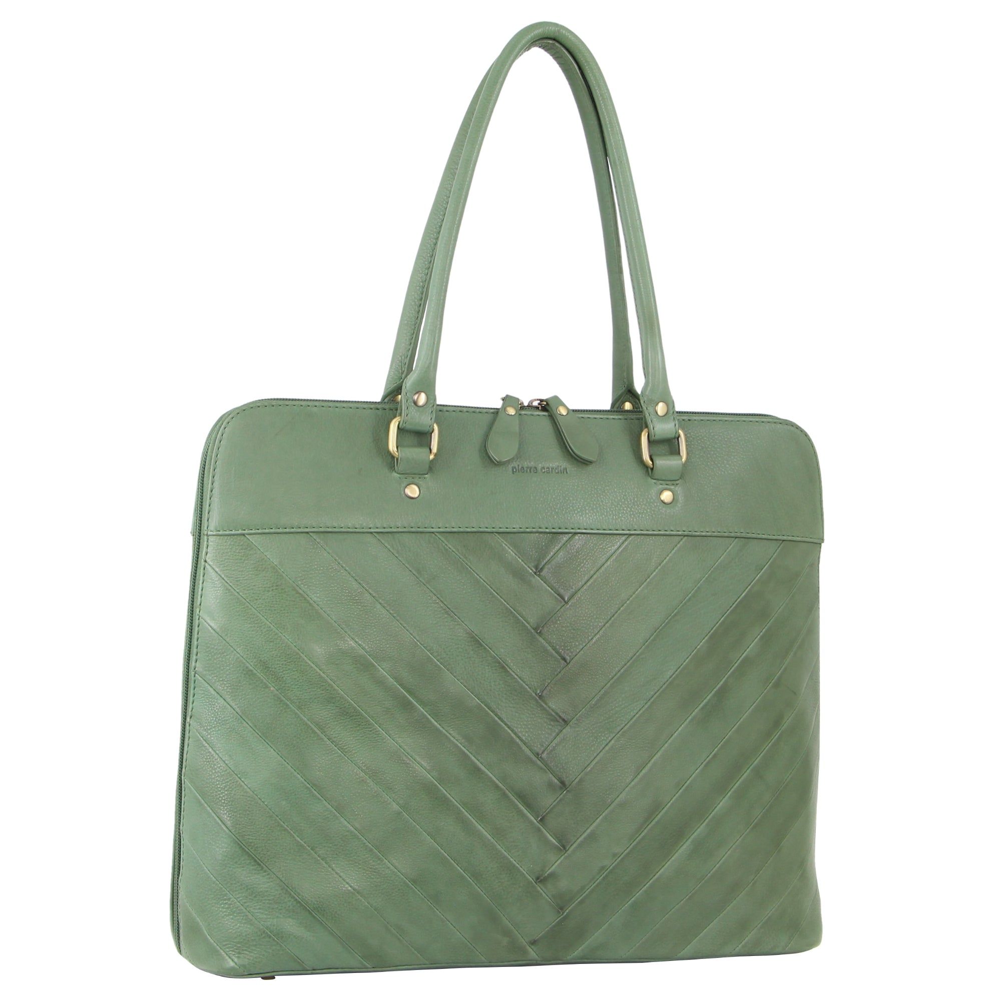 Pierre Cardin Herringbone Leather Large Business Bag Affärsväskor Dam Gröna | OYMQCR730