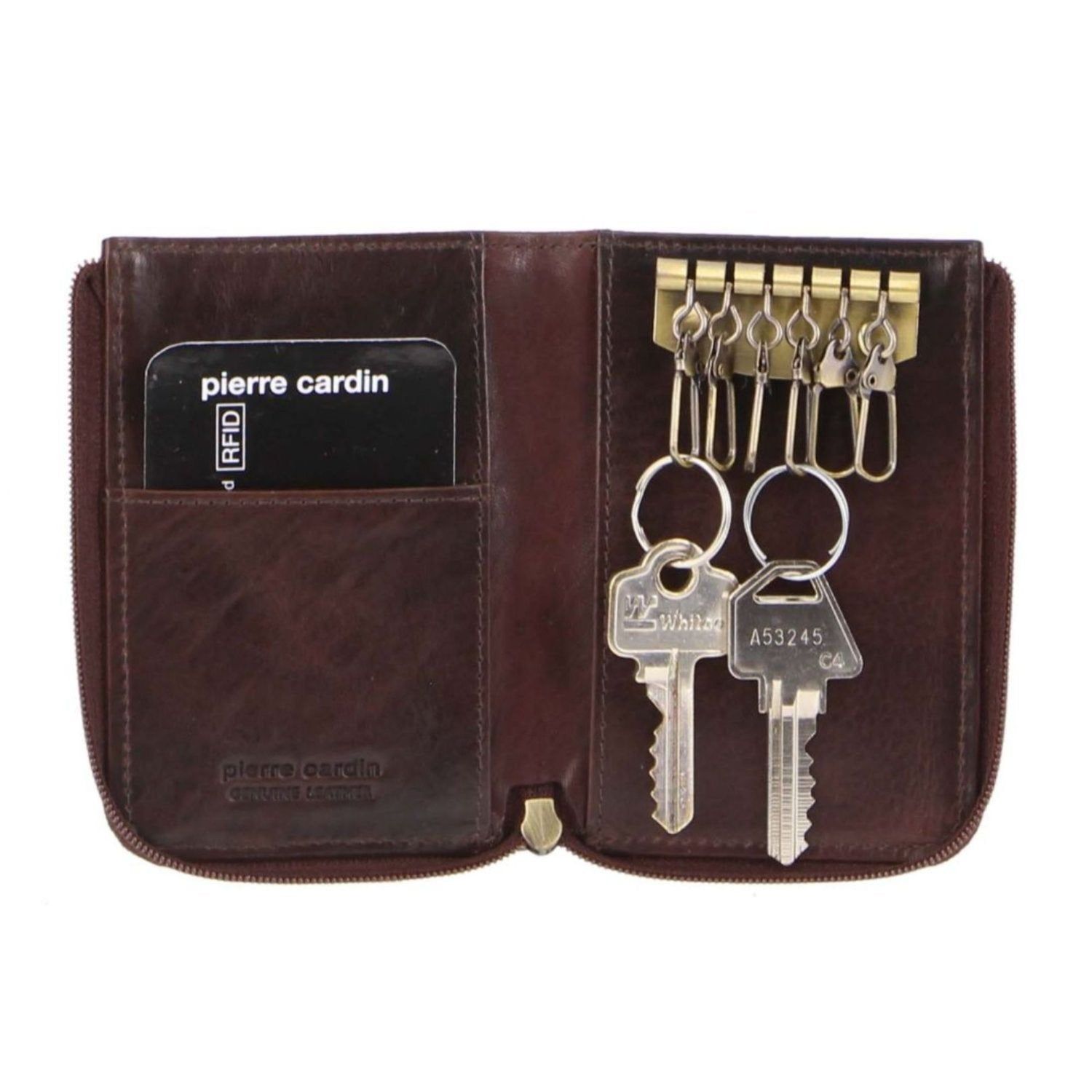 Pierre Cardin Italian Läder Key + Credit Card Holder Bi-Fold Wallets Herr Choklad | ZYBRIF187
