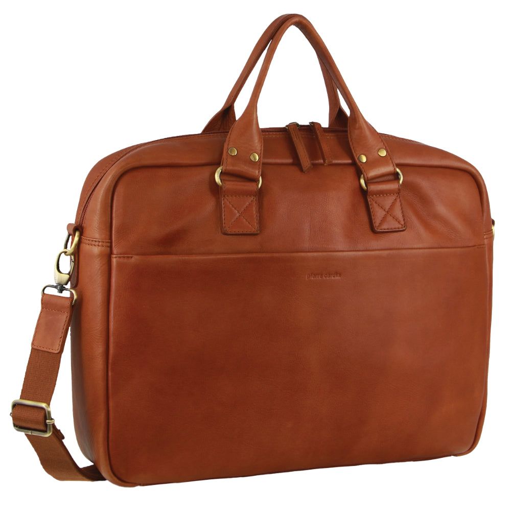 Pierre Cardin Italian Leather Computer Bag Crossbody Väska Herr Bruna | HUCXDK896