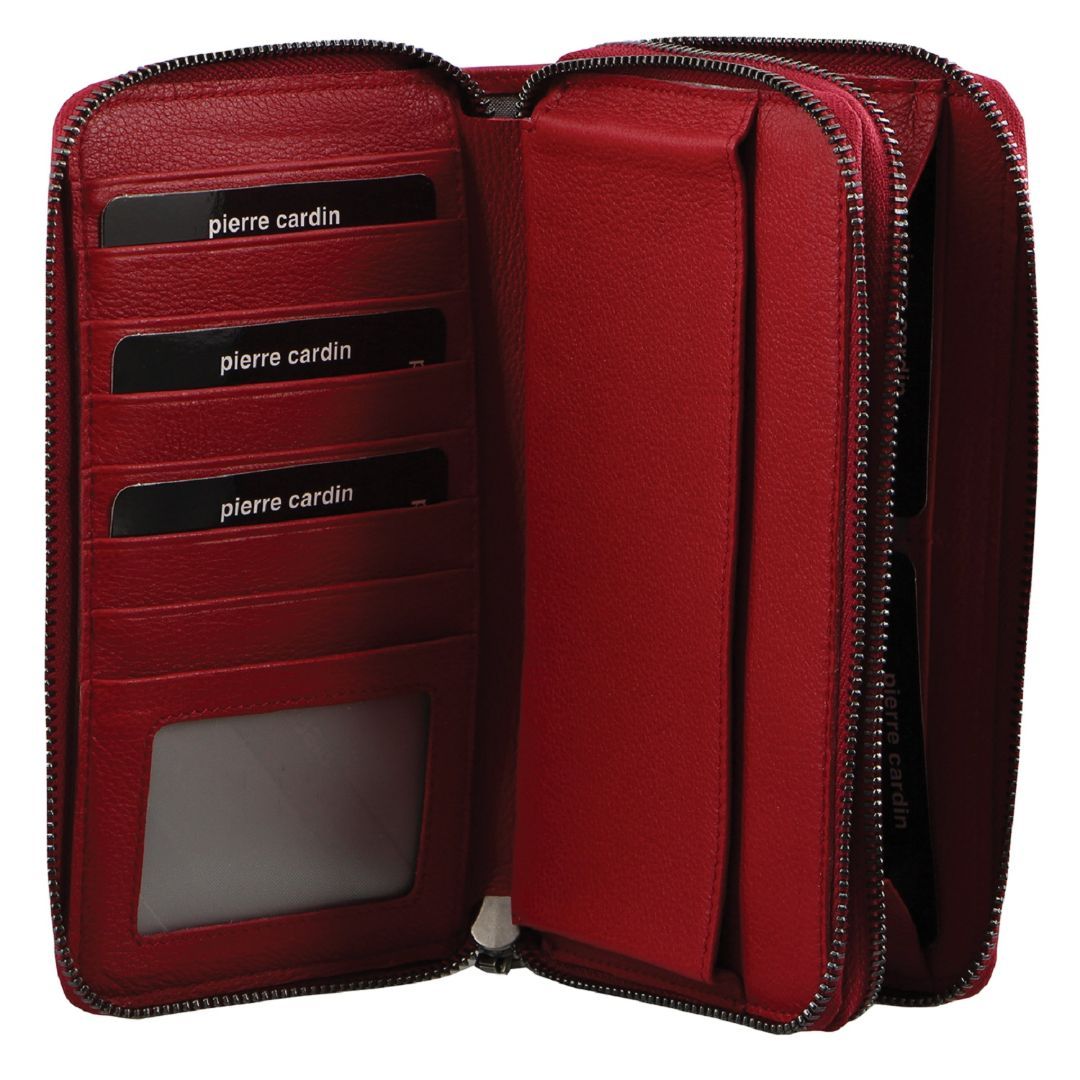 Pierre Cardin Italian Leather Double Zip Wallet Dragkedja Runt Plånbok Dam Röda | FZDVYN158