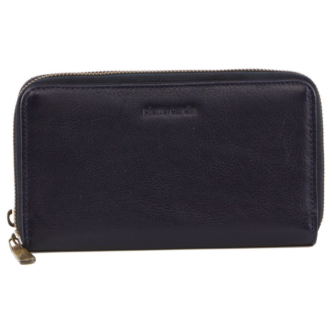 Pierre Cardin Italian Leather Double Zip Wallet Dragkedja Runt Plånbok Dam Indigo | VNFEJC327