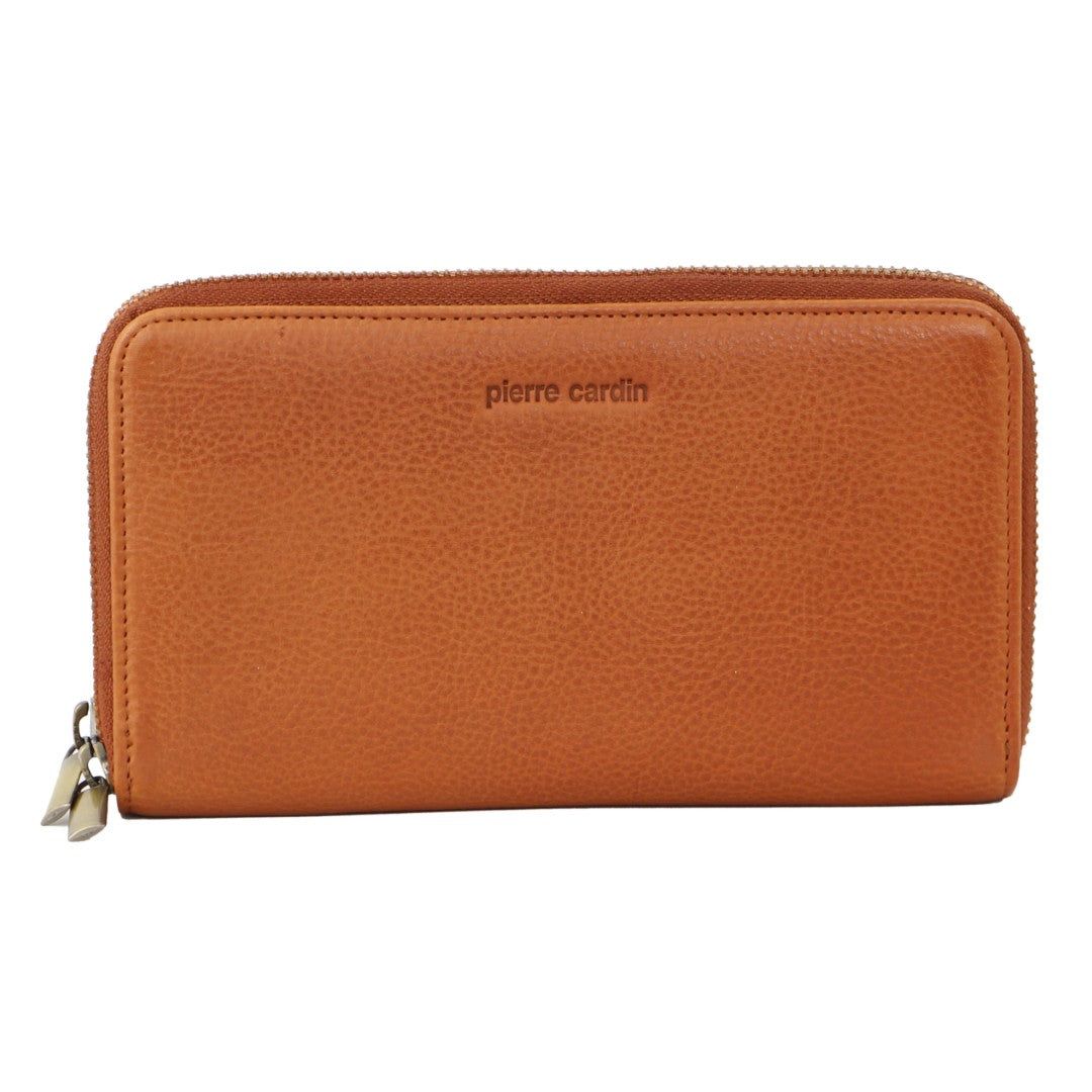 Pierre Cardin Italian Leather Double Zip Wallet Dragkedja Runt Plånbok Dam Svarta | UINZLW472