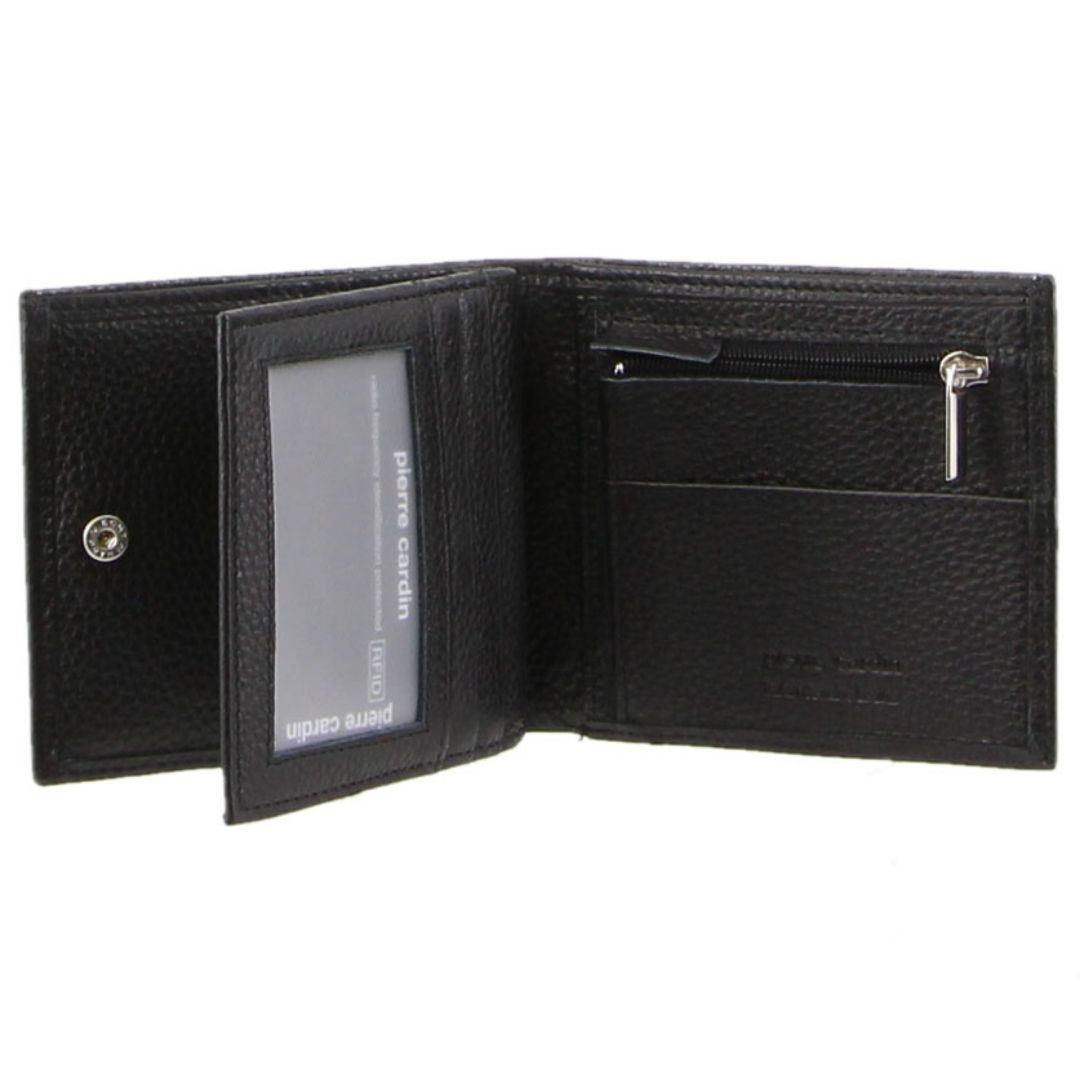 Pierre Cardin Italian Leather Tri-Fold Wallet Trefaldig Plånbok Herr Svarta | EHCUGO263