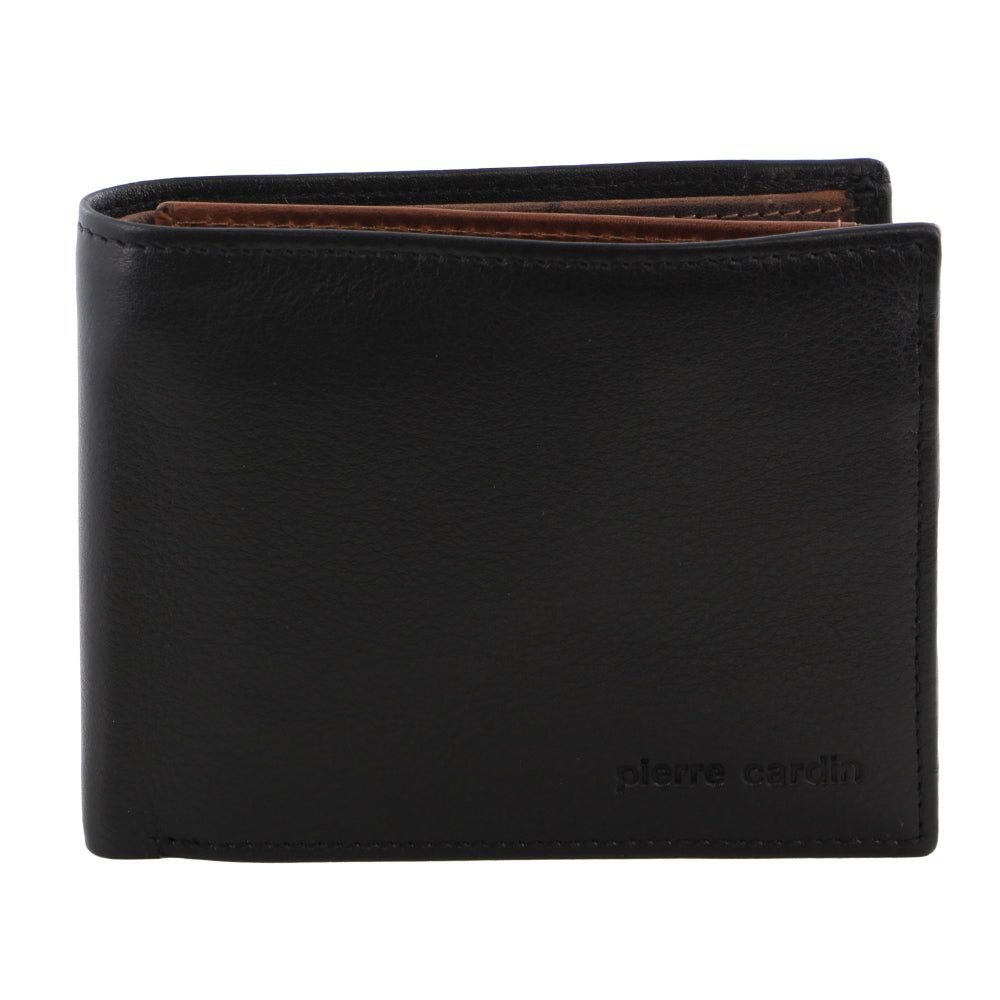 Pierre Cardin Italian Leather Two Tone Tri-Fold Wallet Trefaldig Plånbok Herr Svarta Bruna | GDRAQP612