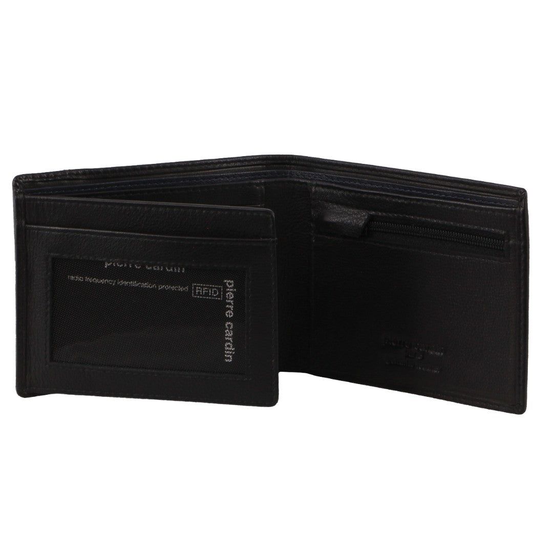 Pierre Cardin Italian Leather Two Tone Tri-Fold Wallet Trefaldig Plånbok Herr Svarta | TGYKWF281