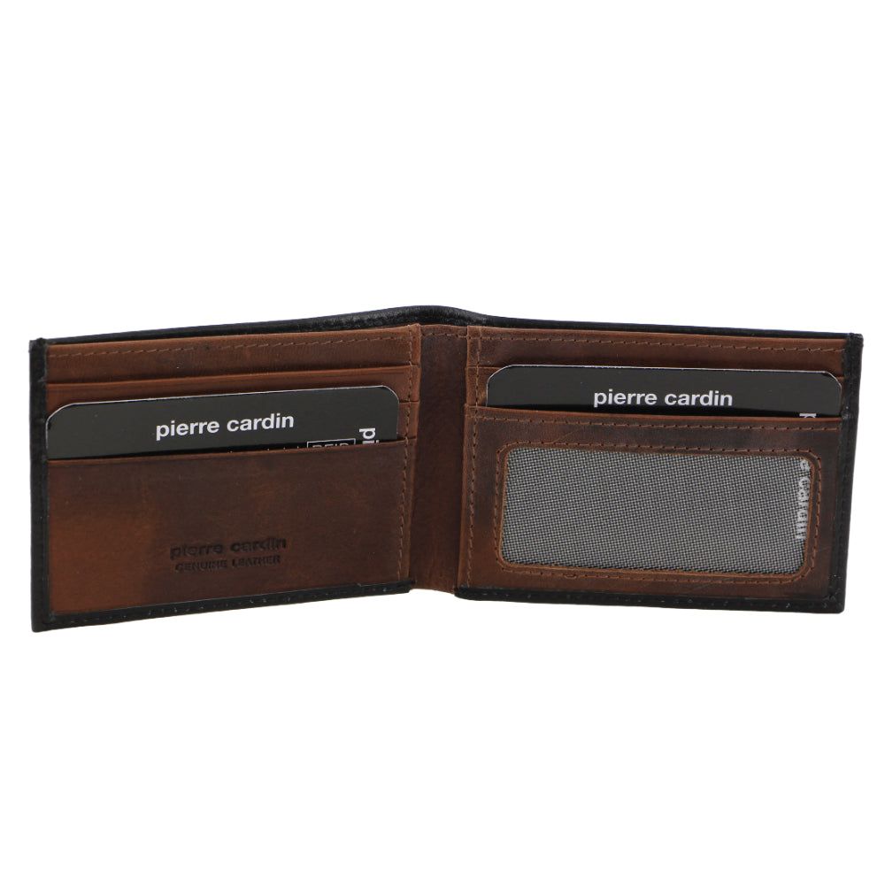 Pierre Cardin Italian Leather Two Tone Wallet Card Holder Bi-Fold Wallets Herr Svarta Bruna | WLSQMN635