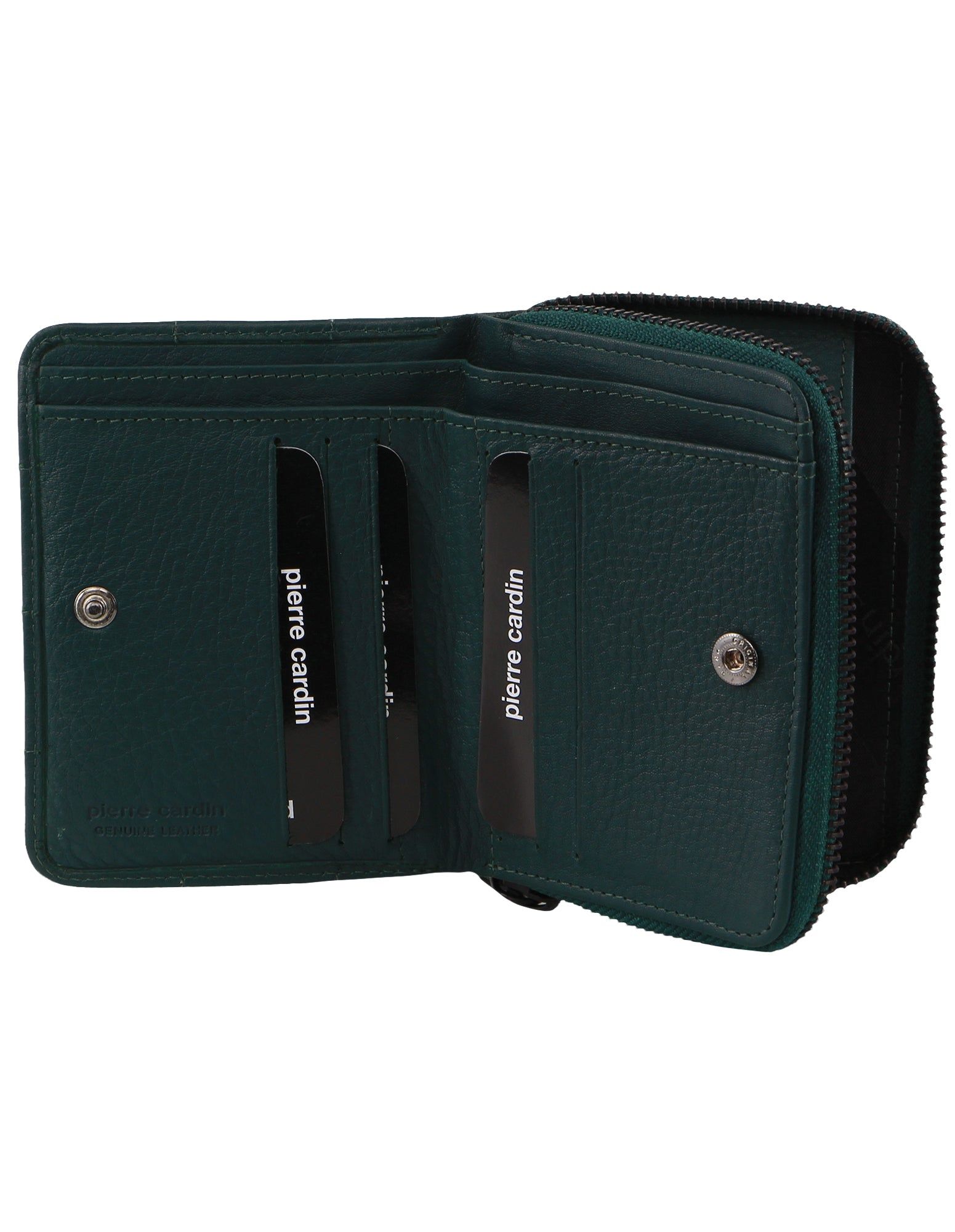 Pierre Cardin Italian Pleated Leather Press Stud Wallet Dragkedja Runt Plånbok Dam Zirkon | FYCWSG241