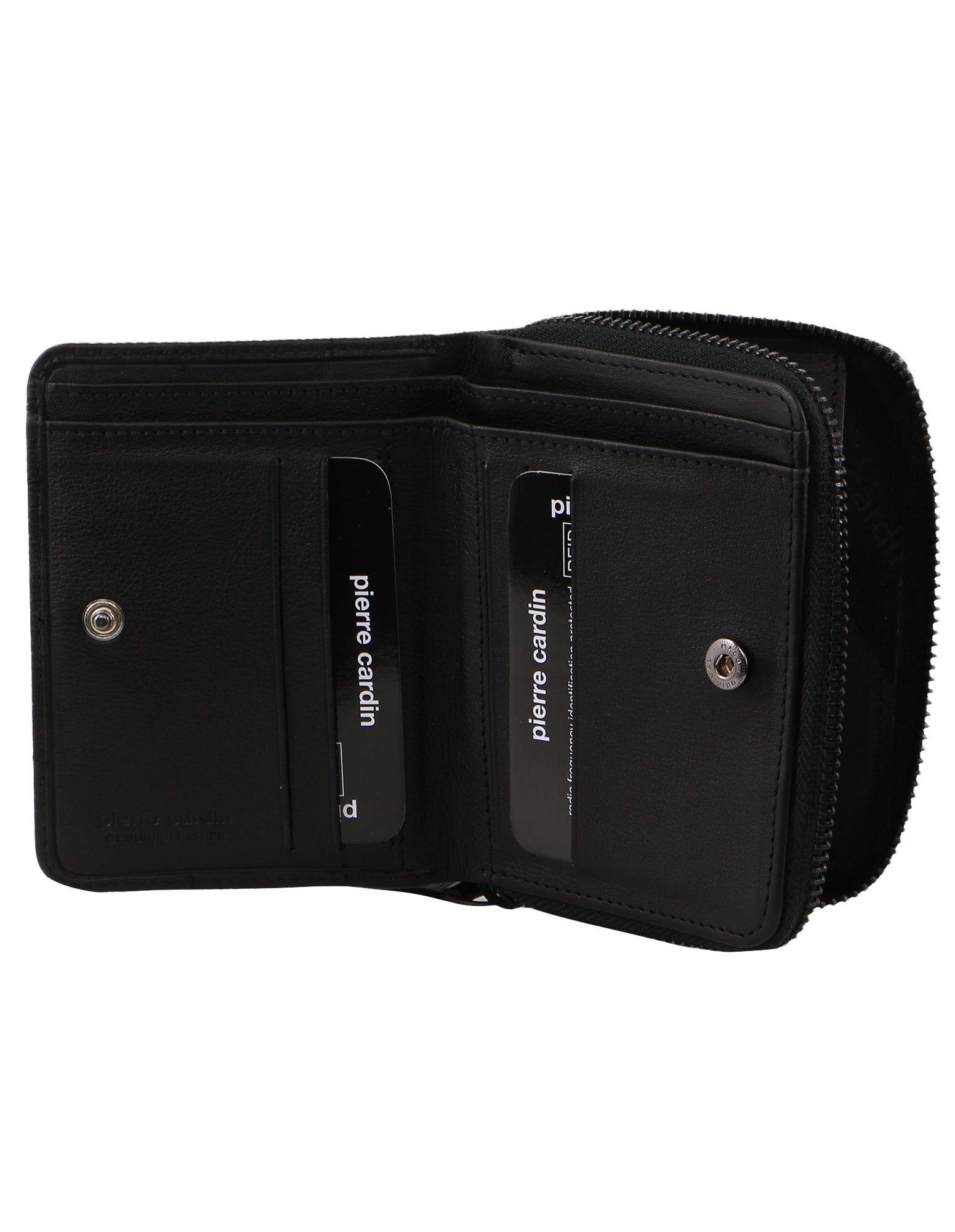 Pierre Cardin Italian Pleated Leather Press Stud Wallet Dragkedja Runt Plånbok Dam Svarta | CNWZIT591