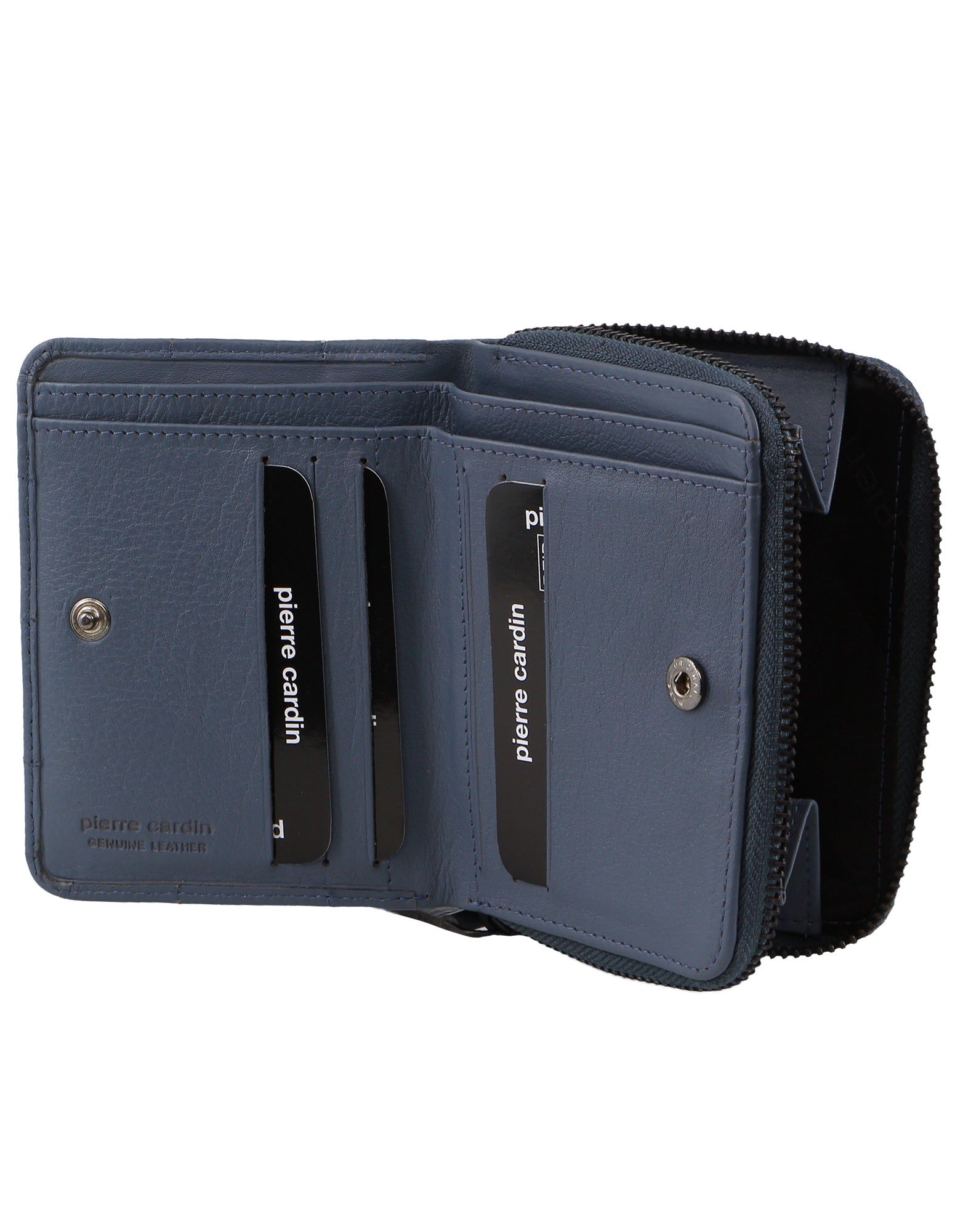 Pierre Cardin Italian Pleated Leather Press Stud Wallet Dragkedja Runt Plånbok Dam Turkos | KNMLUO061