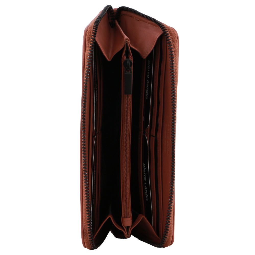 Pierre Cardin Italian Pleated Leather Zip Wallet Stor Plånbok Dam Rosa | XQHGBW309