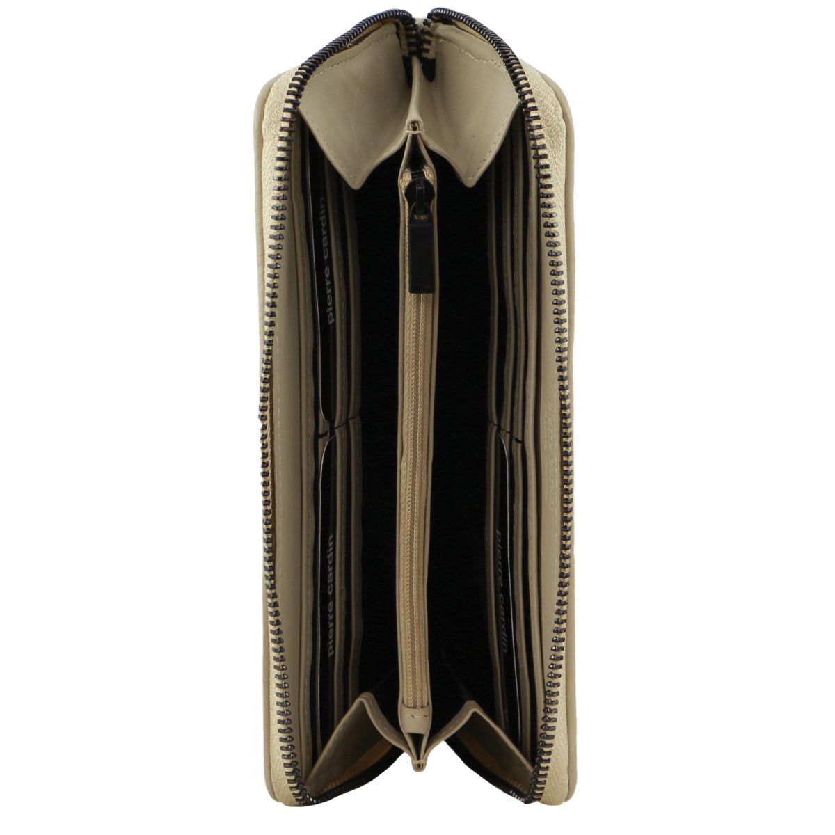 Pierre Cardin Italian Pleated Leather Zip Wallet Dragkedja Runt Plånbok Dam Cement | CTKZYX695