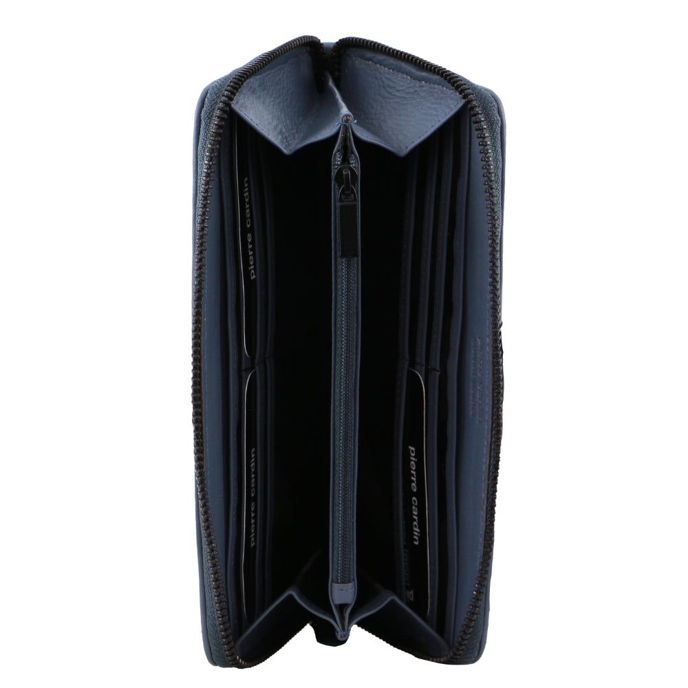 Pierre Cardin Italian Pleated Leather Zip Wallet Dragkedja Runt Plånbok Dam Turkos | RMHGUJ094