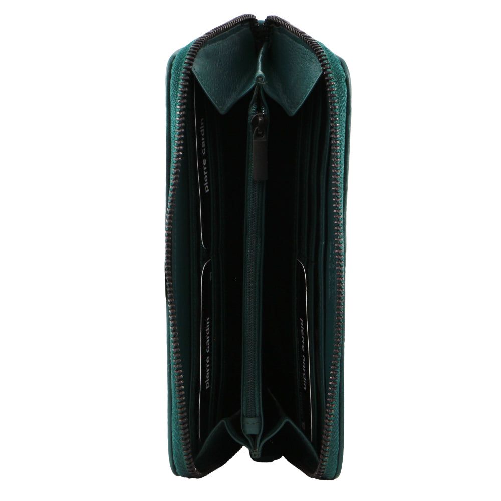 Pierre Cardin Italian Pleated Leather Zip Wallet Dragkedja Runt Plånbok Dam Zirkon | NQLBOV145