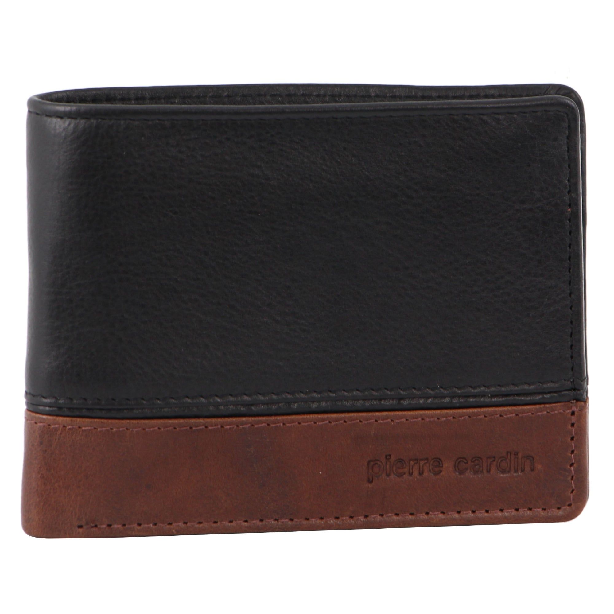 Pierre Cardin Leather 2-Tone Tri-Fold Wallet Trefaldig Plånbok Herr Svarta Bruna | WXPFHU908