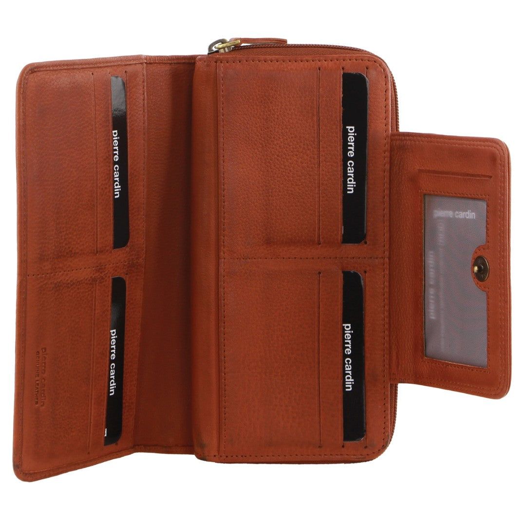 Pierre Cardin Leather Bi-Fold Tab Wallet Stor Plånbok Dam Bruna | EVSDGN869