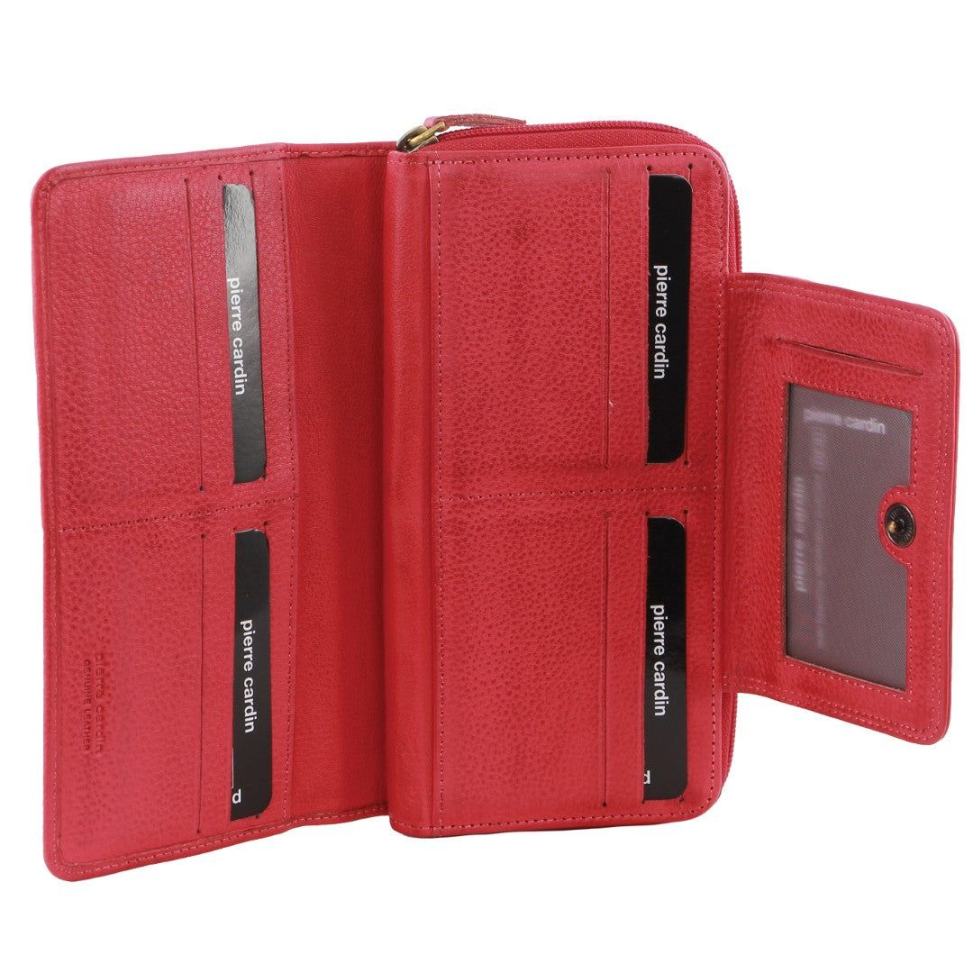 Pierre Cardin Leather Bi-Fold Tab Wallet Stor Plånbok Dam Rosa | EGPYJV897