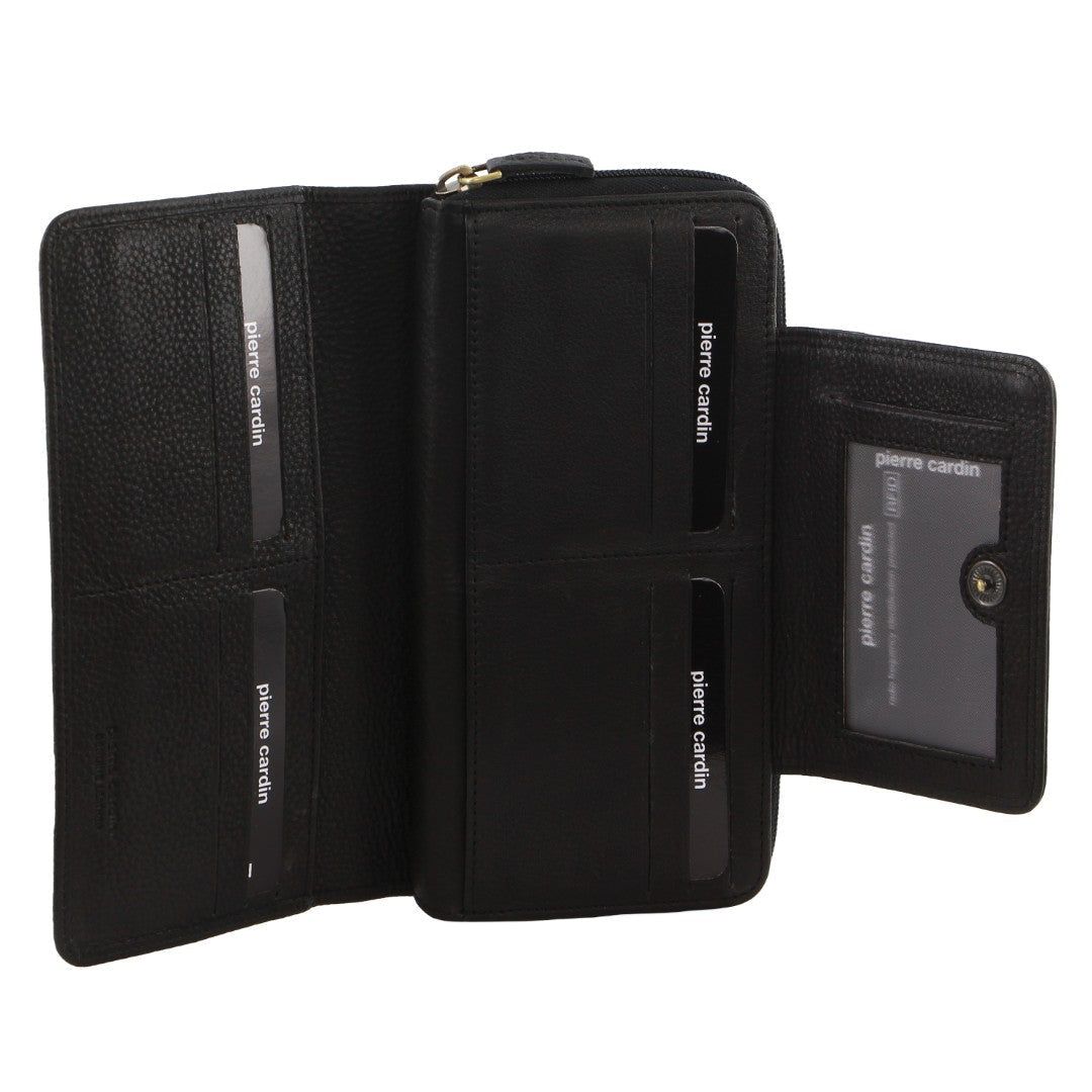 Pierre Cardin Leather Bi-Fold Tab Wallet Stor Plånbok Dam Svarta | VWJKCN642