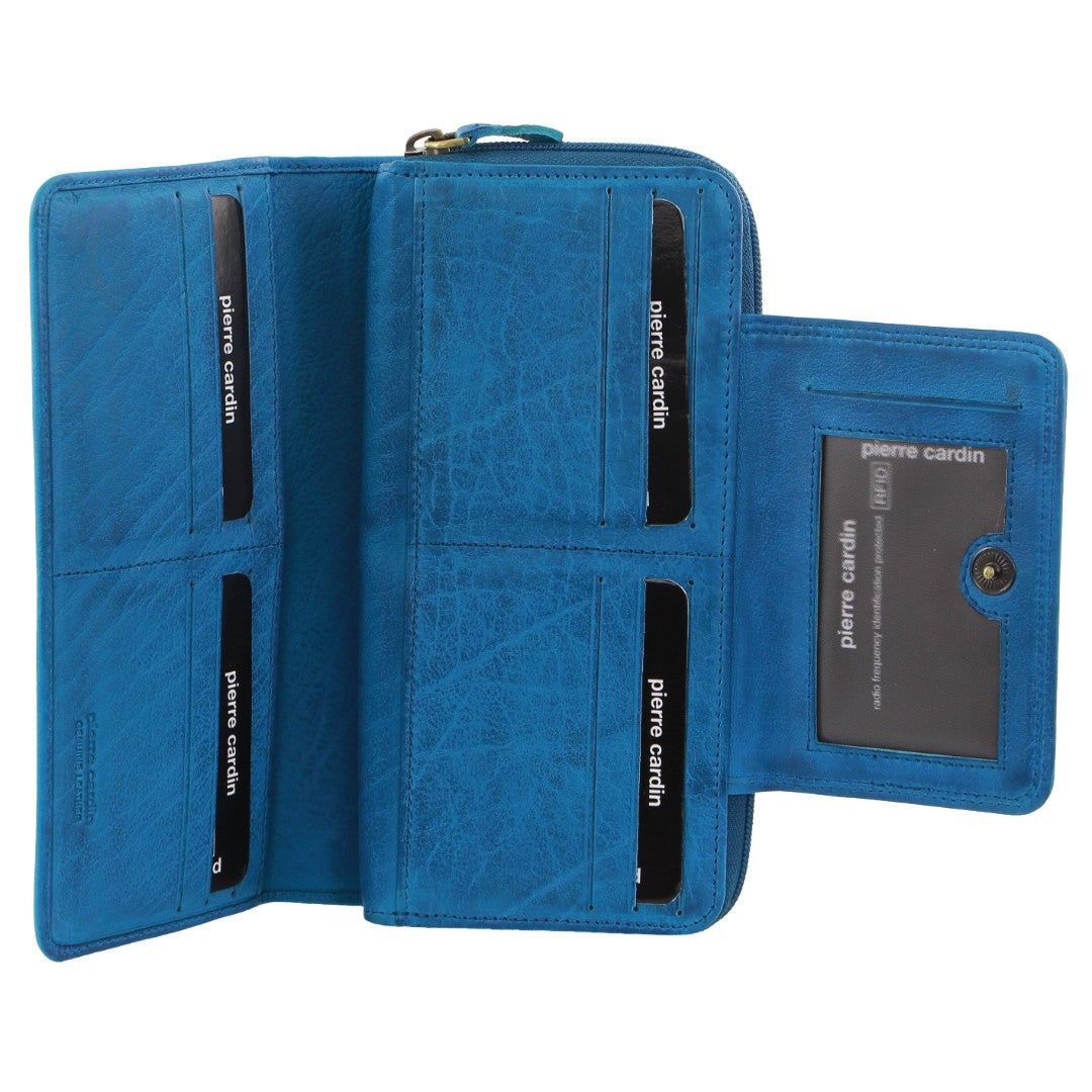 Pierre Cardin Leather Bi-Fold Tab Wallet Stor Plånbok Dam Ljusturkos | OXJWPS147