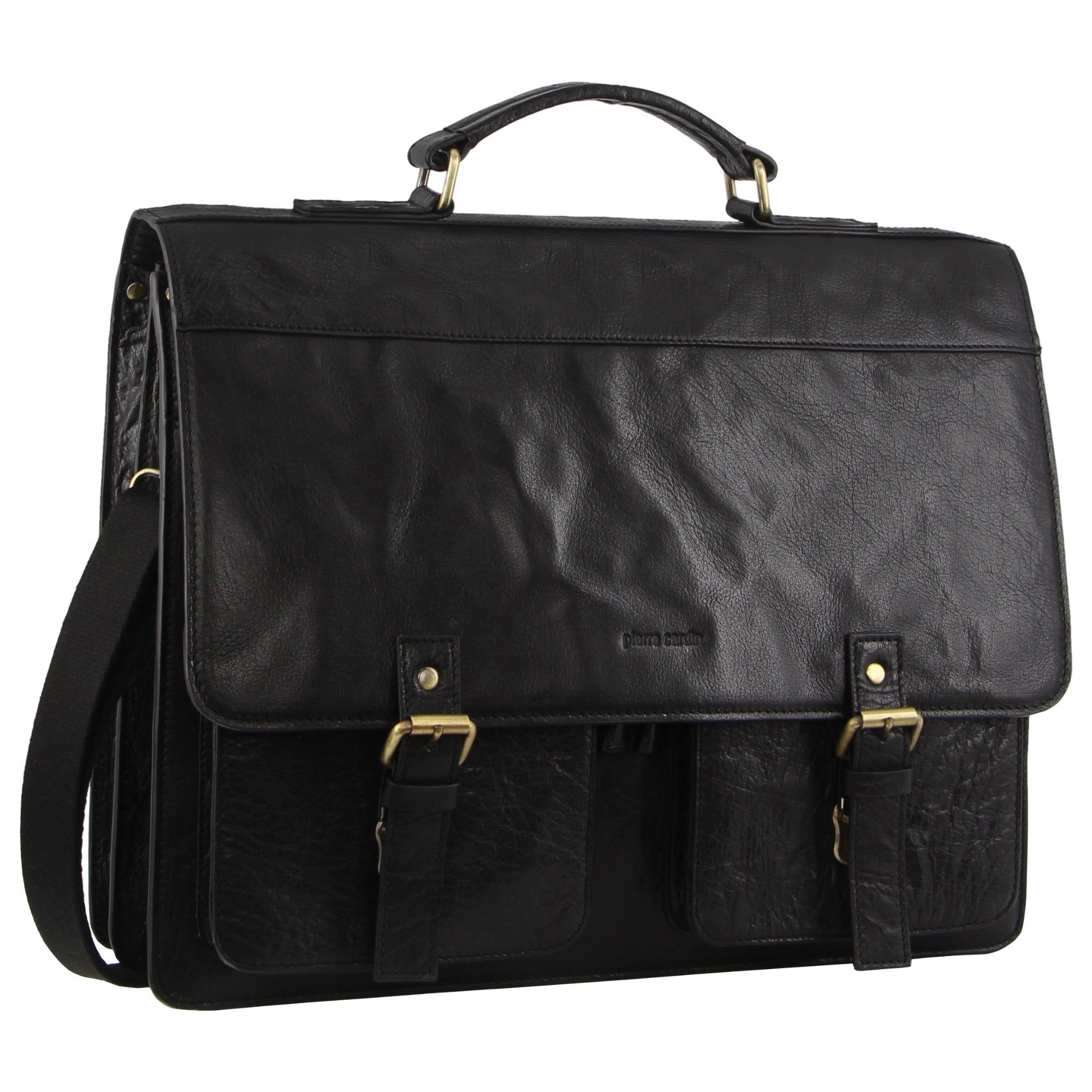 Pierre Cardin Leather Business Computer Bag Laptop Travel Svarta | LAOCUT249
