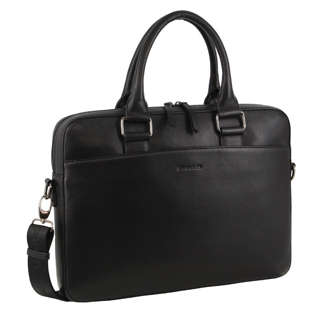 Pierre Cardin Leather Business Satchel Bag Business Computer Bags Herr Svarta | LGUWKJ314