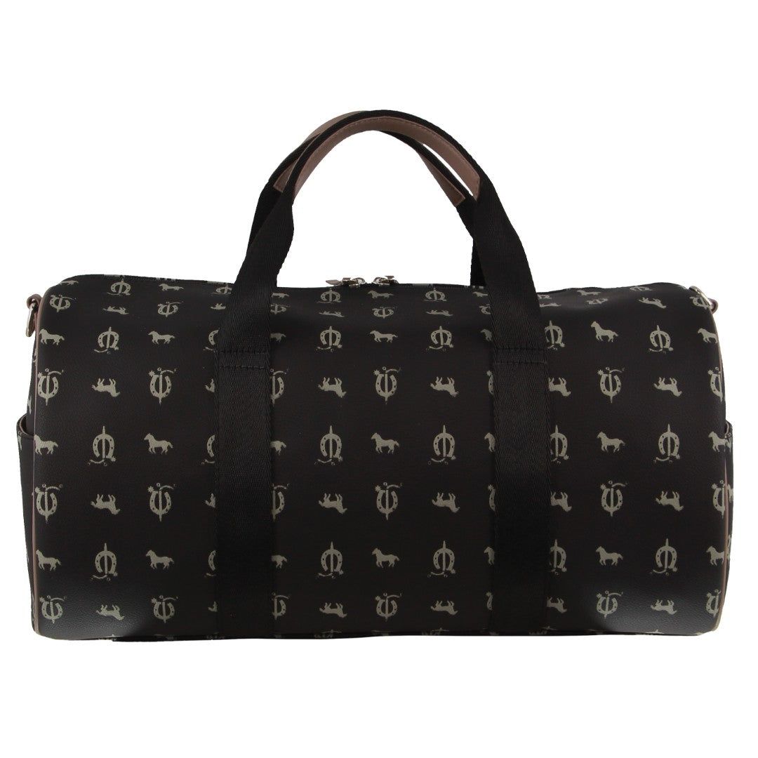 Pierre Cardin Leather Canvas Print Design Duffle Bag Canvas Bags Herr Svarta | OLDPZW159