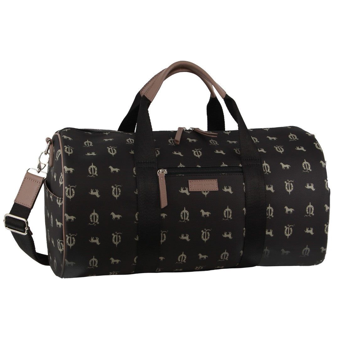 Pierre Cardin Leather Canvas Print Design Duffle Bag Canvas Bags Herr Svarta | OLDPZW159