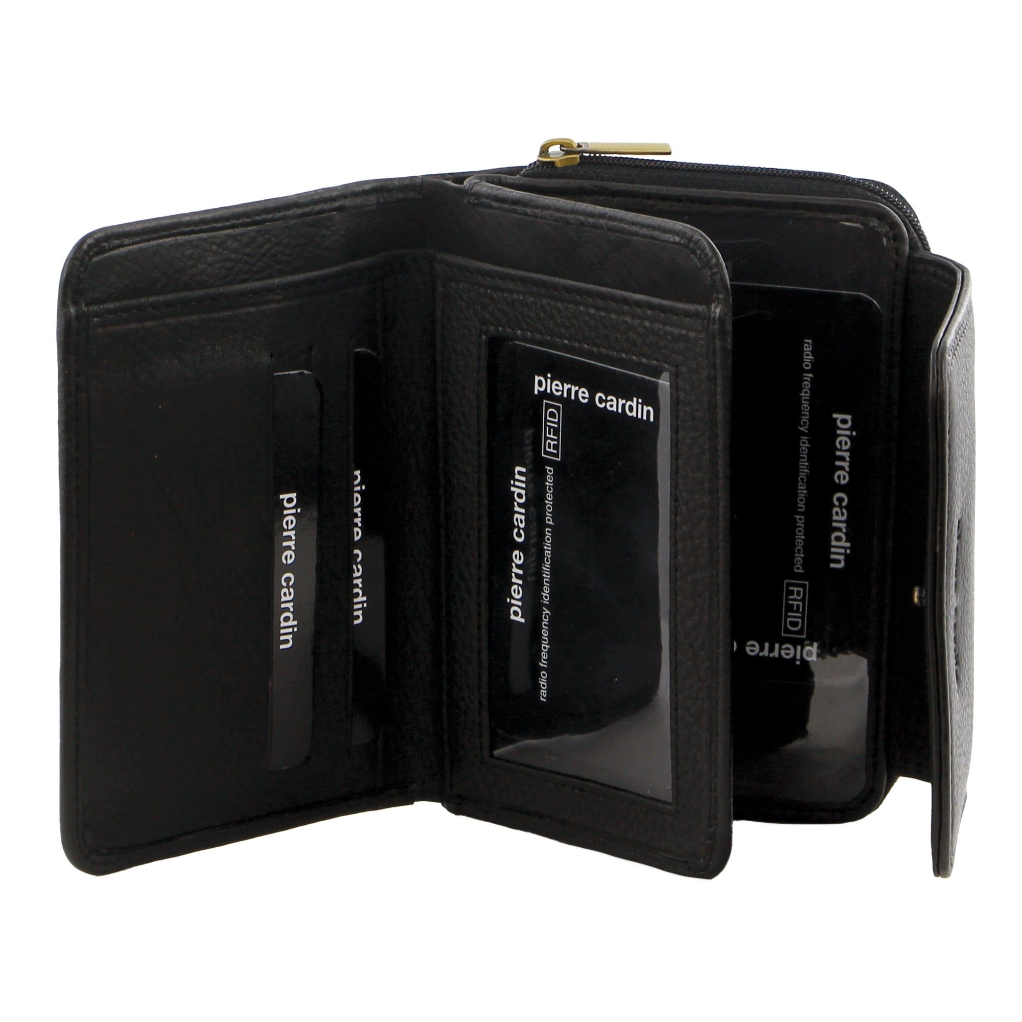 Pierre Cardin Leather Compact Bi-Fold Tab Wallet Bi-Fold Wallets Dam Svarta | TQAFSG307
