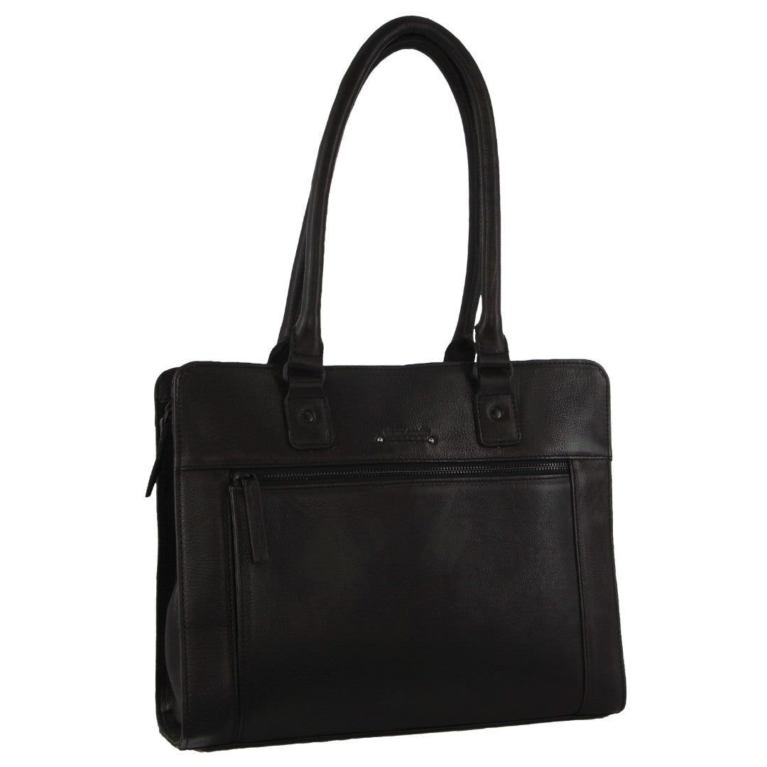 Pierre Cardin Leather Computer Tote Bag Laptop Travel Svarta | VSZRWL102