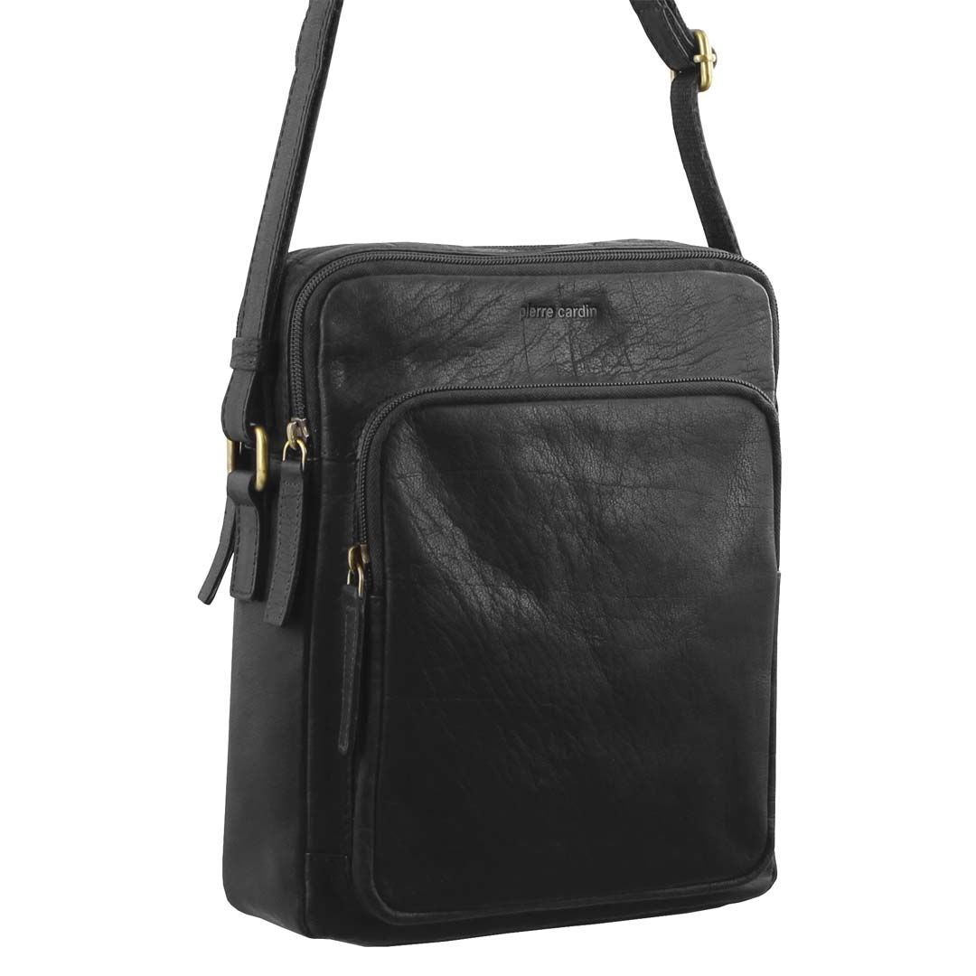 Pierre Cardin Leather Cross-Body Bag Crossbody Väska Herr Svarta | TEMXHN634