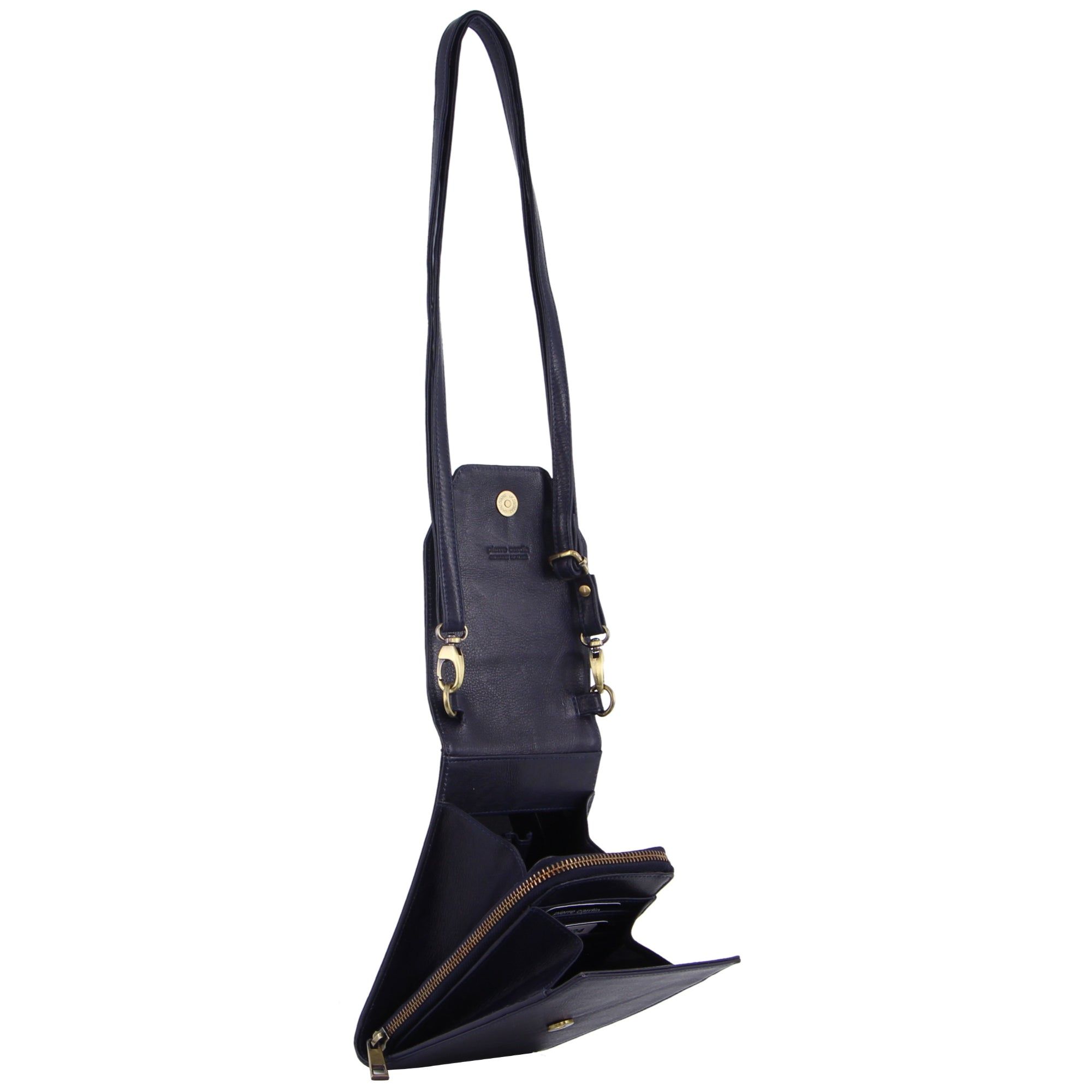 Pierre Cardin Leather Crossbody Phone Wallet Bag Mobile Phone Wallets Dam Svarta | DBGXAL745