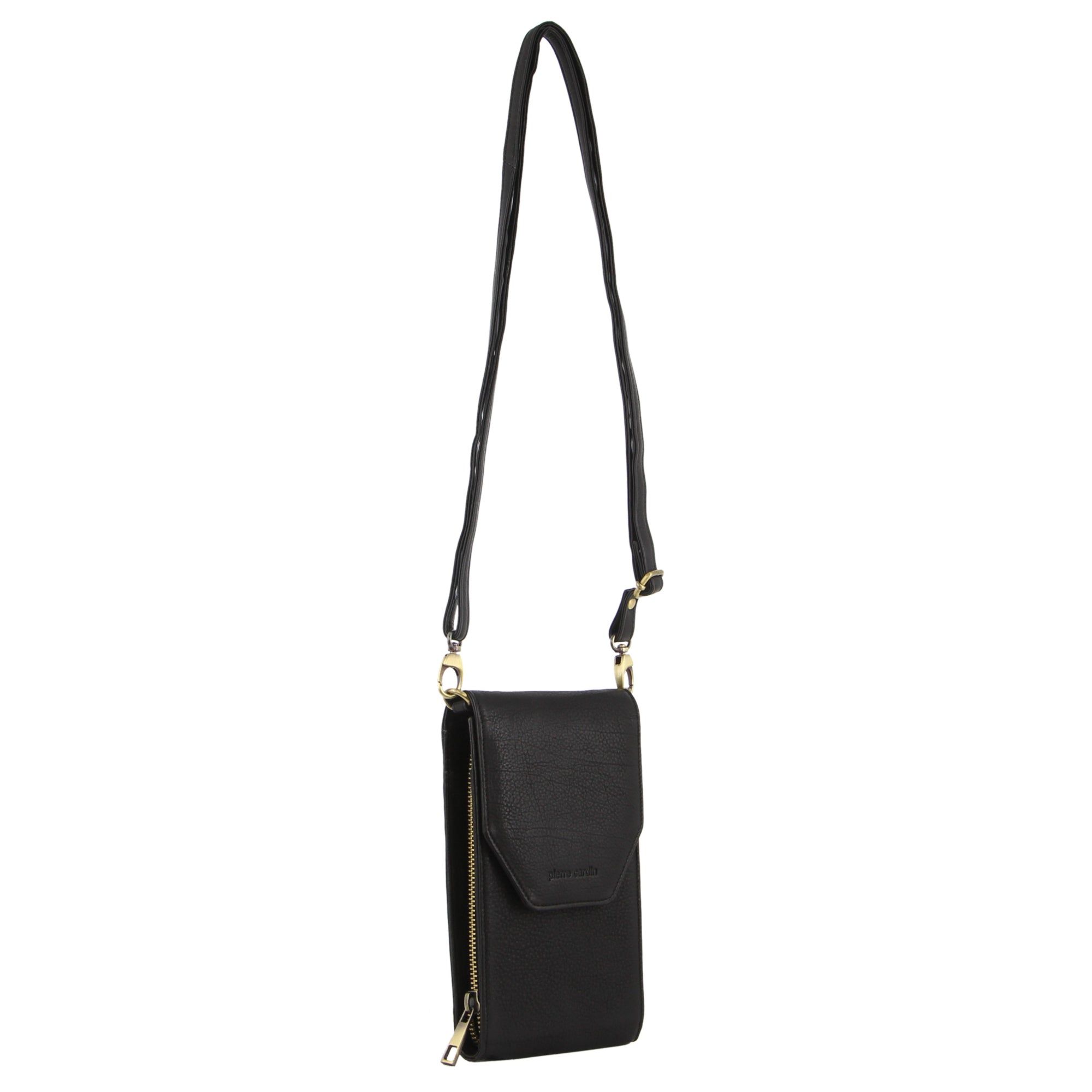 Pierre Cardin Leather Crossbody Phone Wallet Bag Clutch Dam Svarta | CIMHJY682