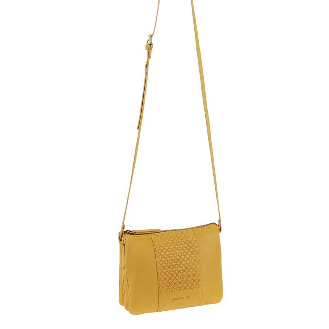 Pierre Cardin Leather Diamond Pattern Embossed Crossbody Bag Clutch Dam Senapsgult | FQZOVG192