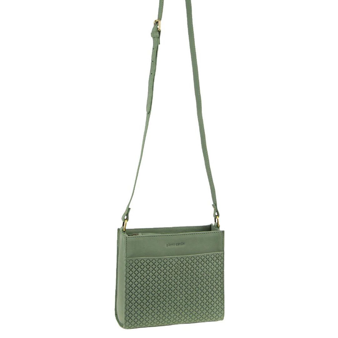 Pierre Cardin Leather Diamond Pattern Embossed Cross-Body Bag Crossbody Väska Dam Olivgröna | CKQBAG176