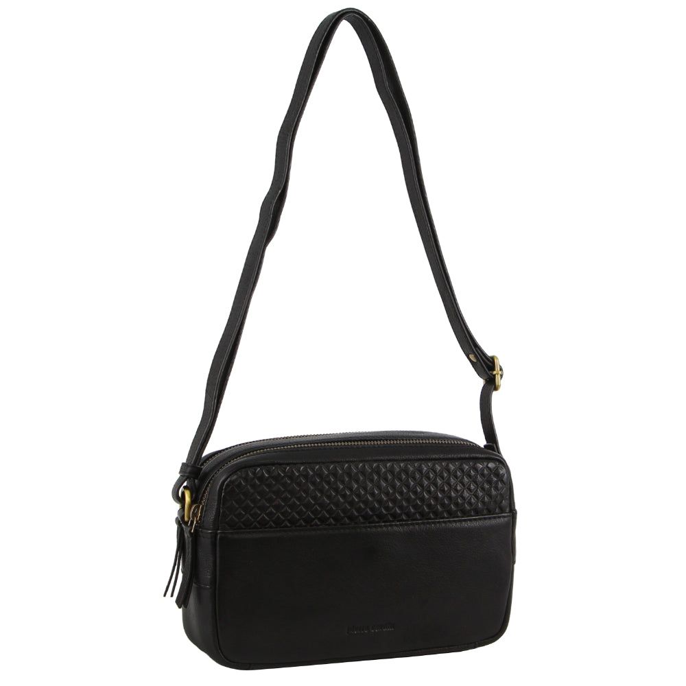 Pierre Cardin Leather Diamond Pattern Embossed Crossbody Bag Clutch Dam Svarta | WPRUGY758