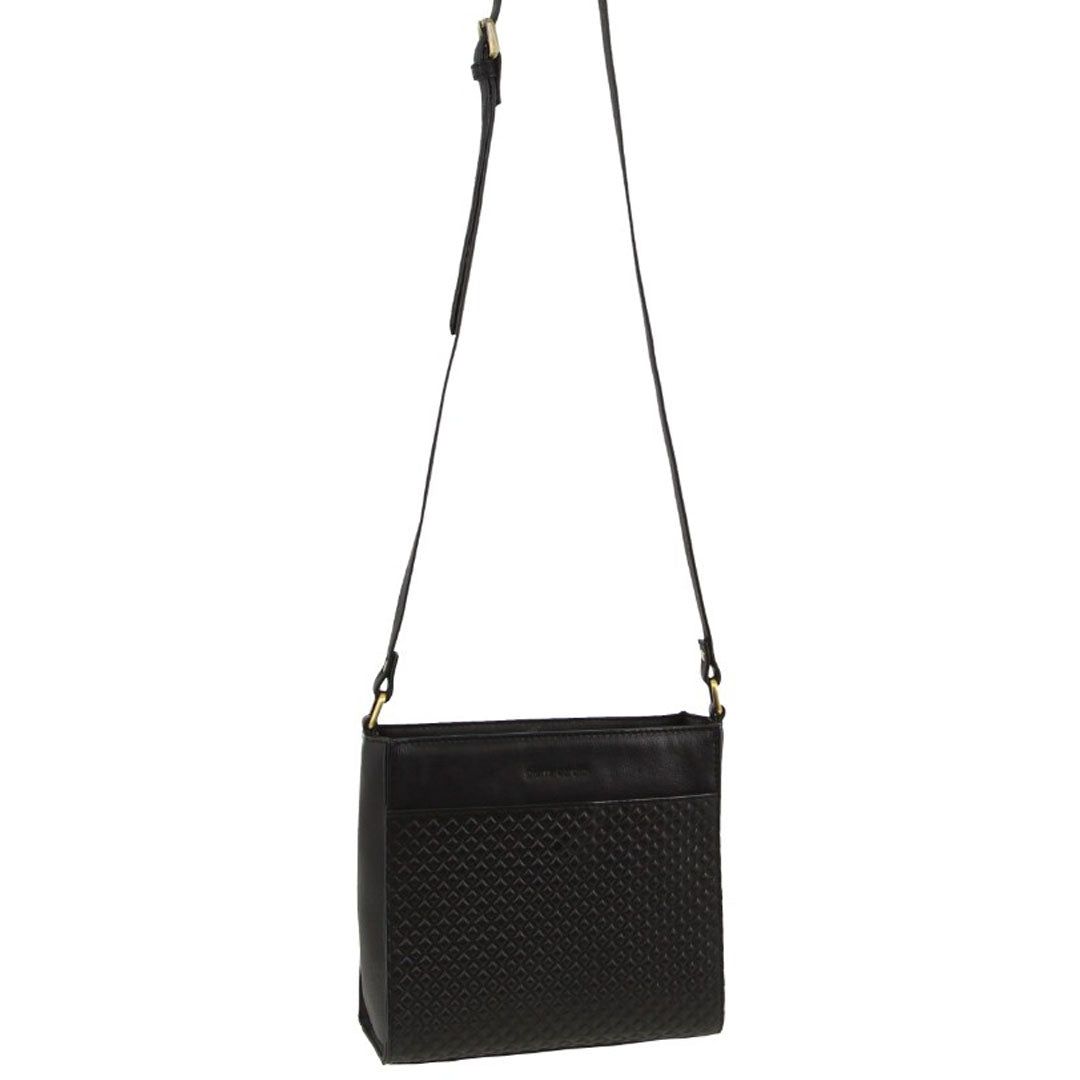 Pierre Cardin Leather Diamond Pattern Embossed Cross-Body Bag Clutch Dam Svarta | YNCXUS162