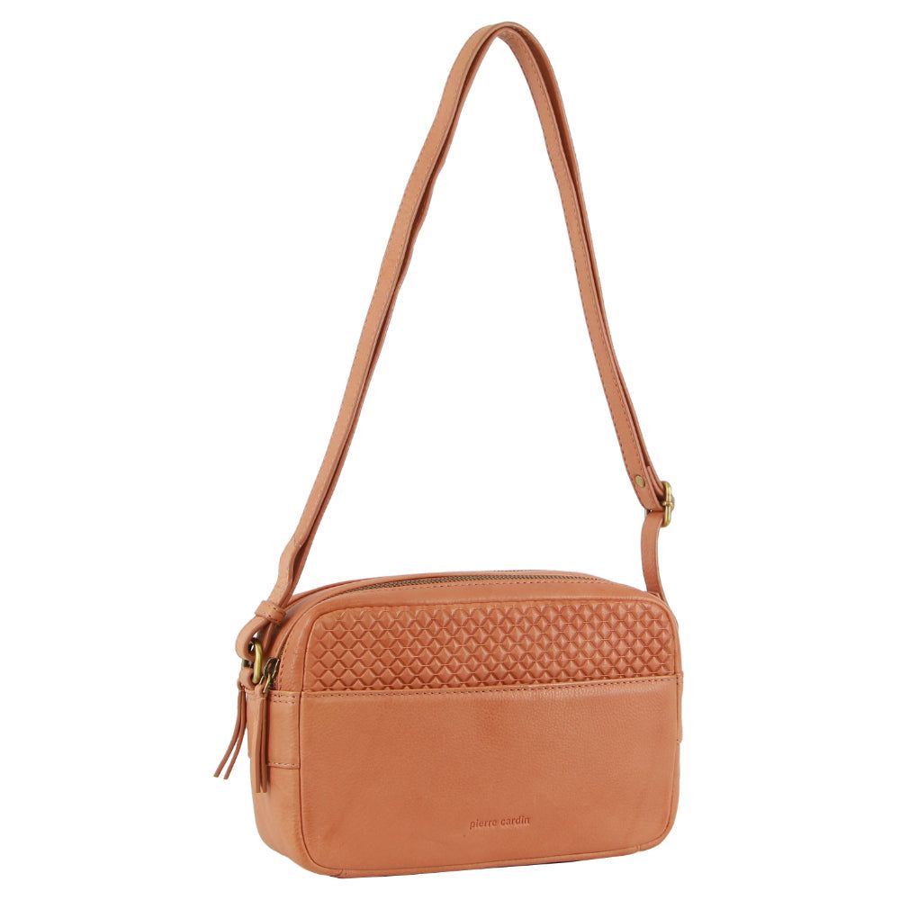 Pierre Cardin Leather Diamond Pattern Embossed Crossbody Bag Crossbody Väska Dam Beige | KBNMGH134