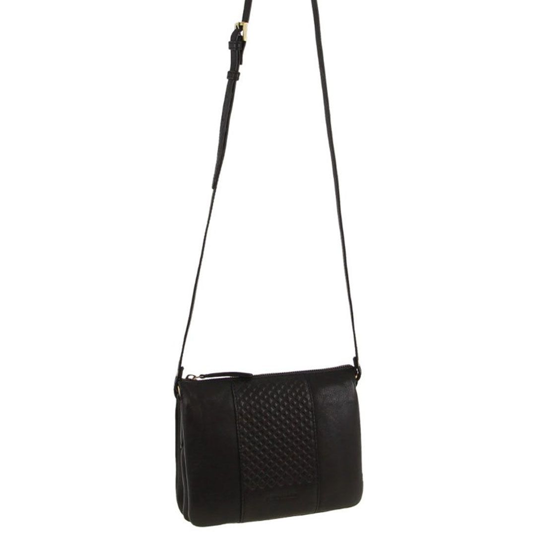 Pierre Cardin Leather Diamond Pattern Embossed Crossbody Bag Clutch Dam Svarta | JFLRDB257