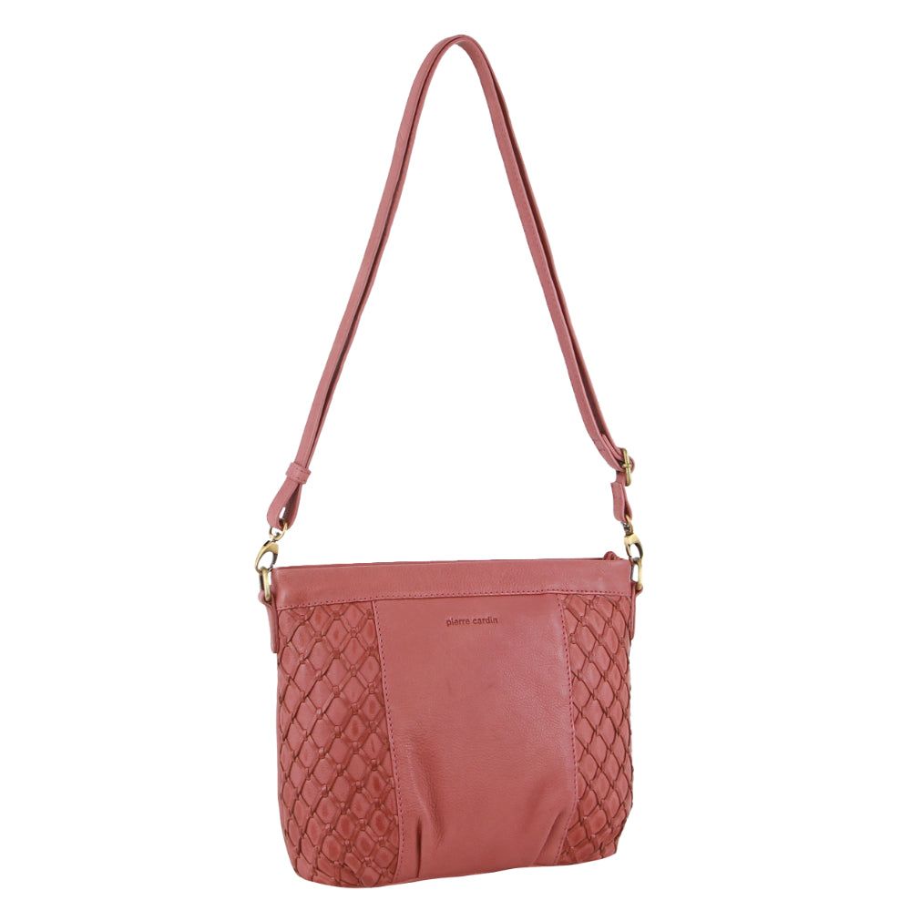 Pierre Cardin Leather Embossed Crossbody Bag Mobile Phone Wallets Dam Marsala | PVLTIX879