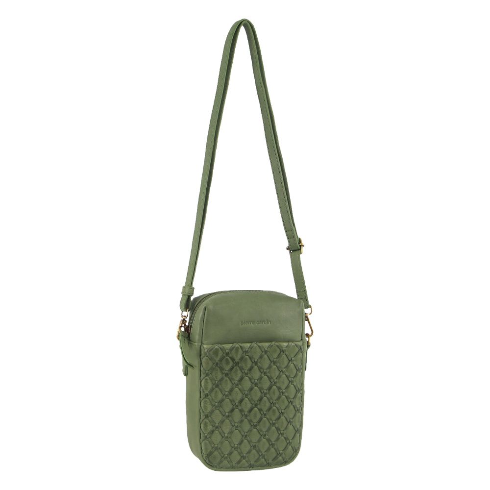 Pierre Cardin Leather Embossed Phone Crossbody Bag Mobile Phone Wallets Dam Leaf | YJSMLZ807
